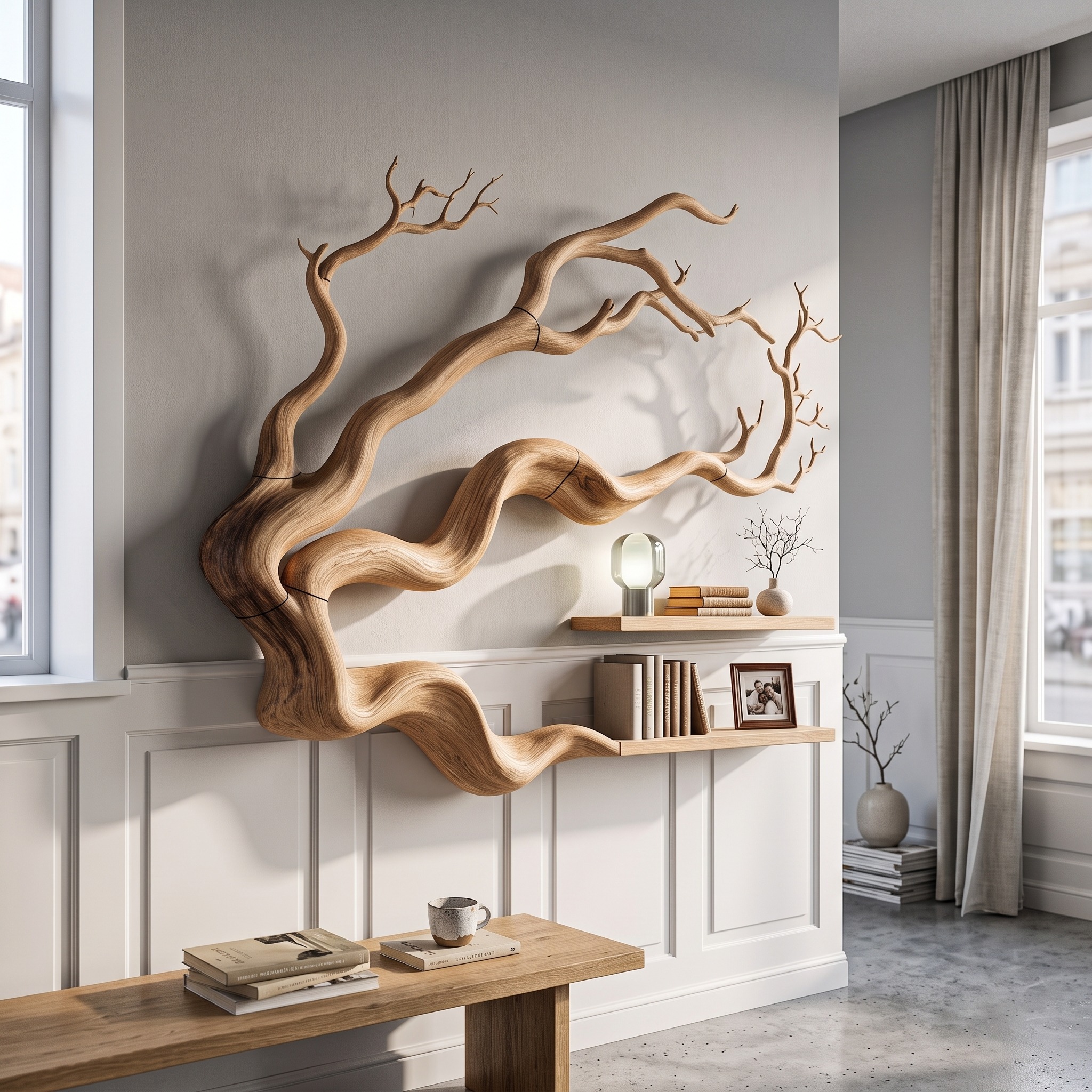 Modern Tree Bookshelf with Natural Branch Silhouette for Living Room
