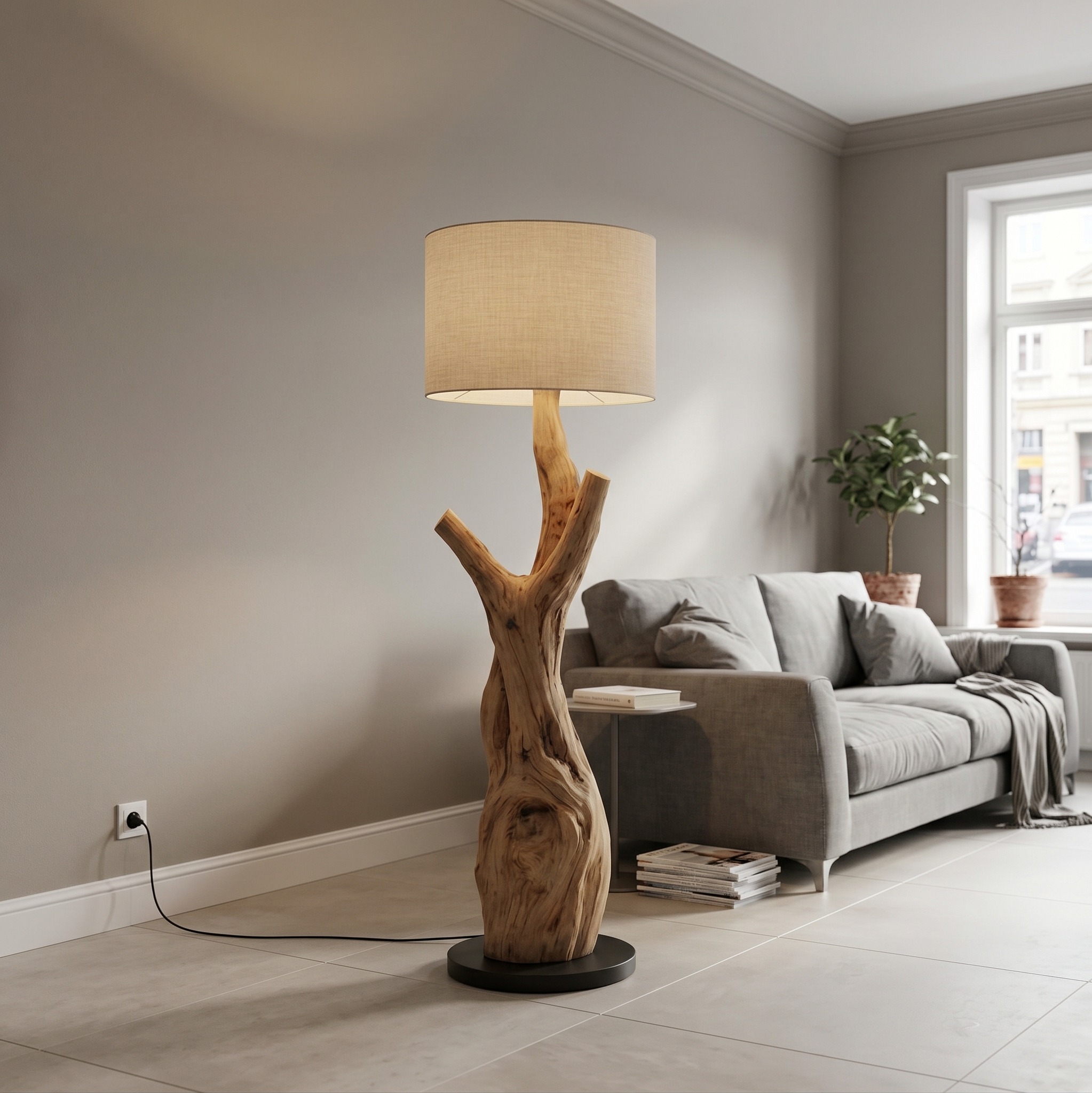Modern Tree Branch Wooden Standing Lamp for Living Room and Corner