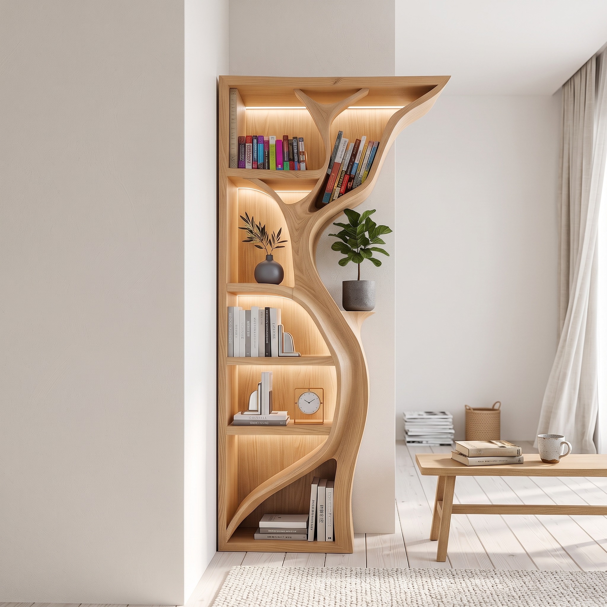 Modern Tree Wall Bookshelf Wooden Corner Shelf