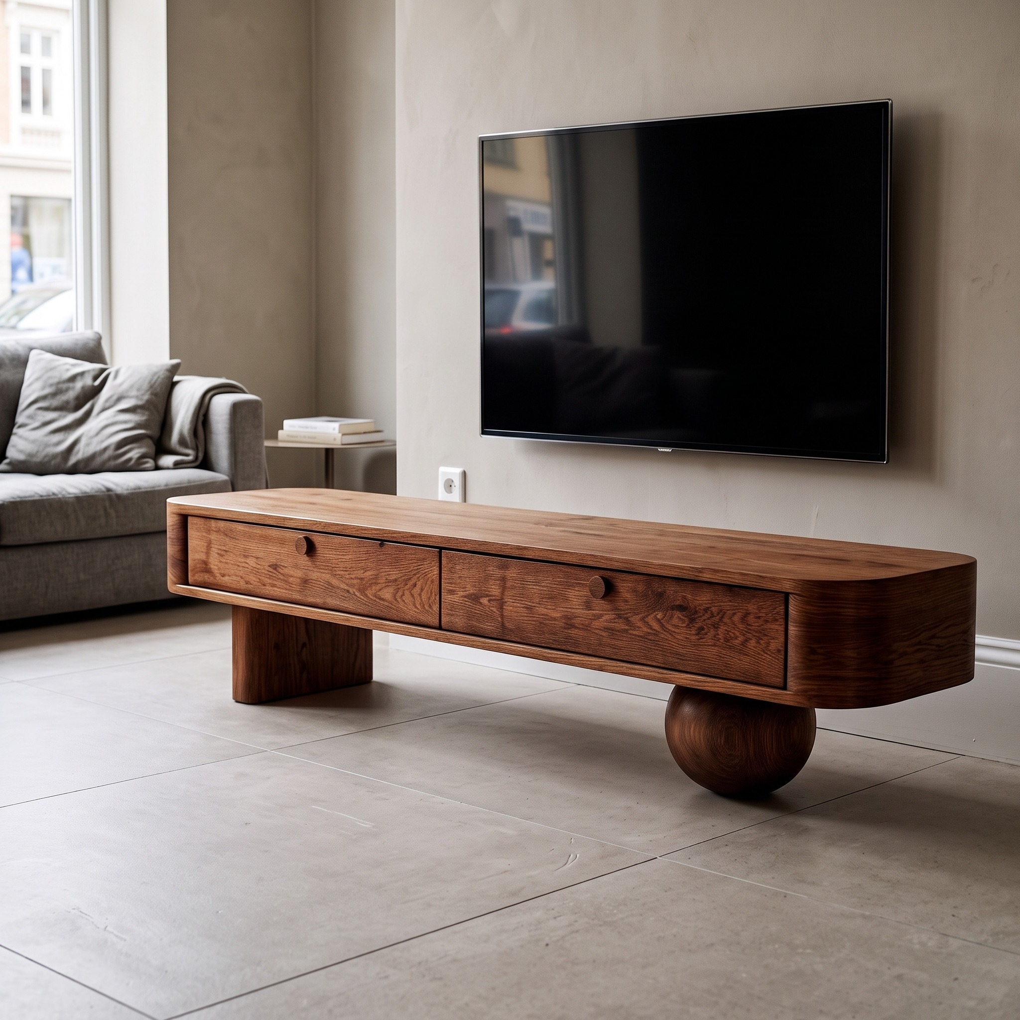 Modern TV Cabinet, Solid Wood Mid-Century Media Console Entertainment Center for Living Room