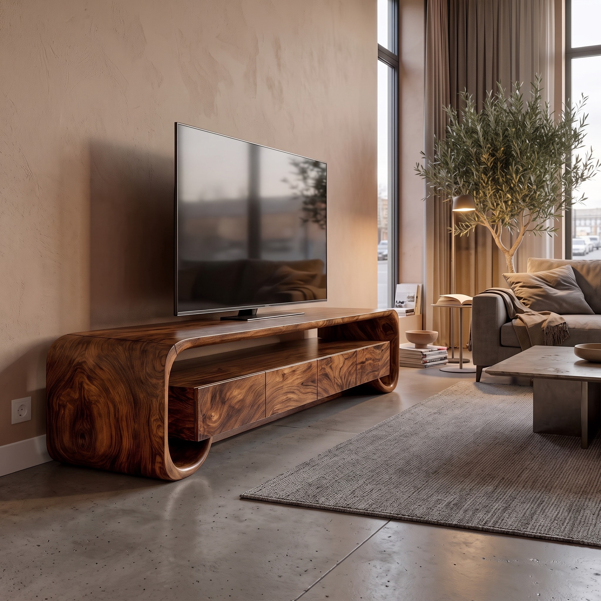 Modern TV Cabinet with Minimal Organic Design for Living Room and Lounge