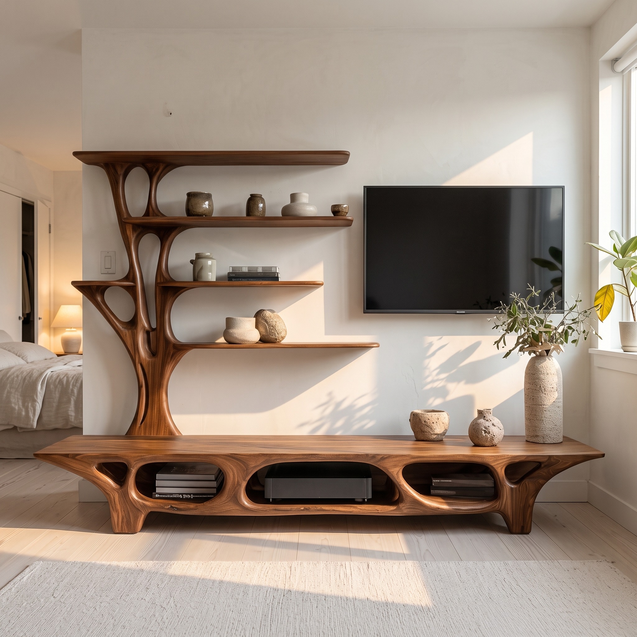 Modern TV Cabinet with Open Storage Compartment for Home Decor