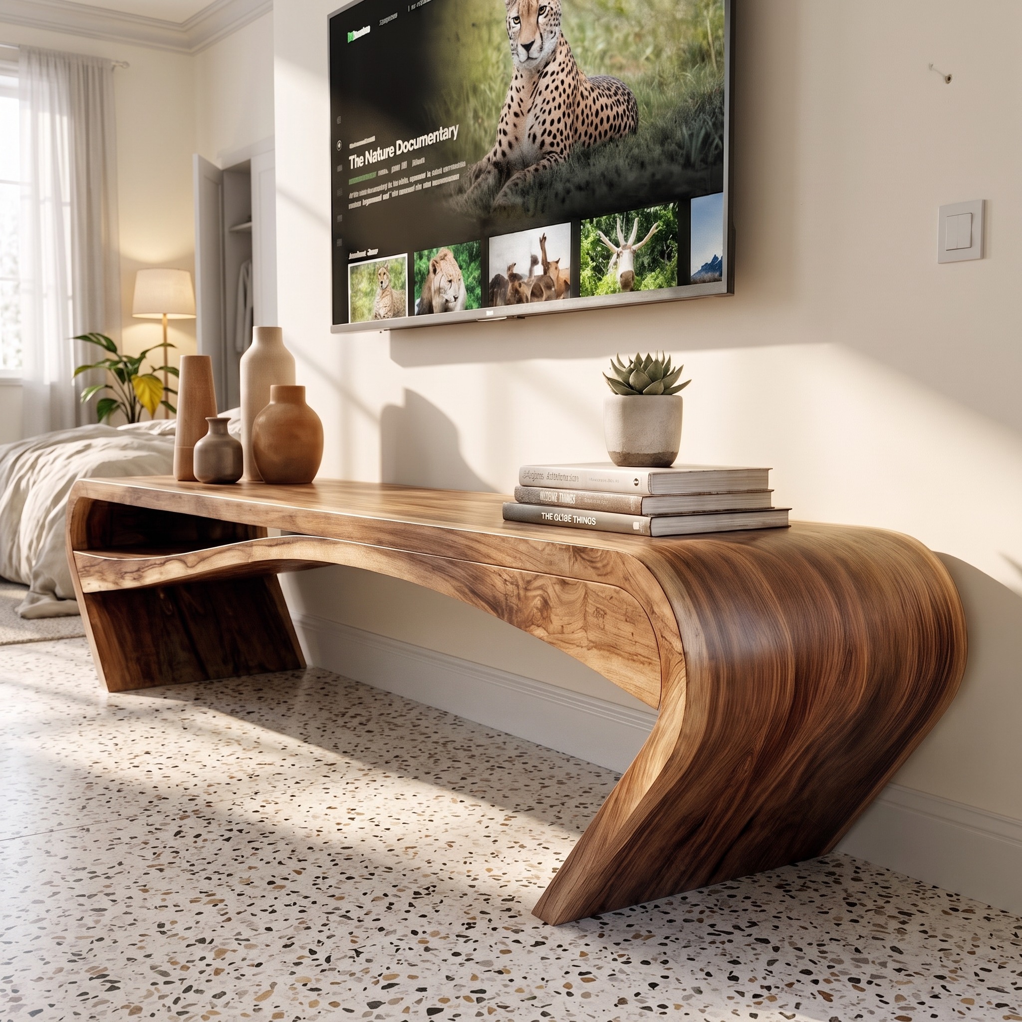 Modern TV Console, Solid Wood Media Stand & Entertainment Center for Living Room & Lounge