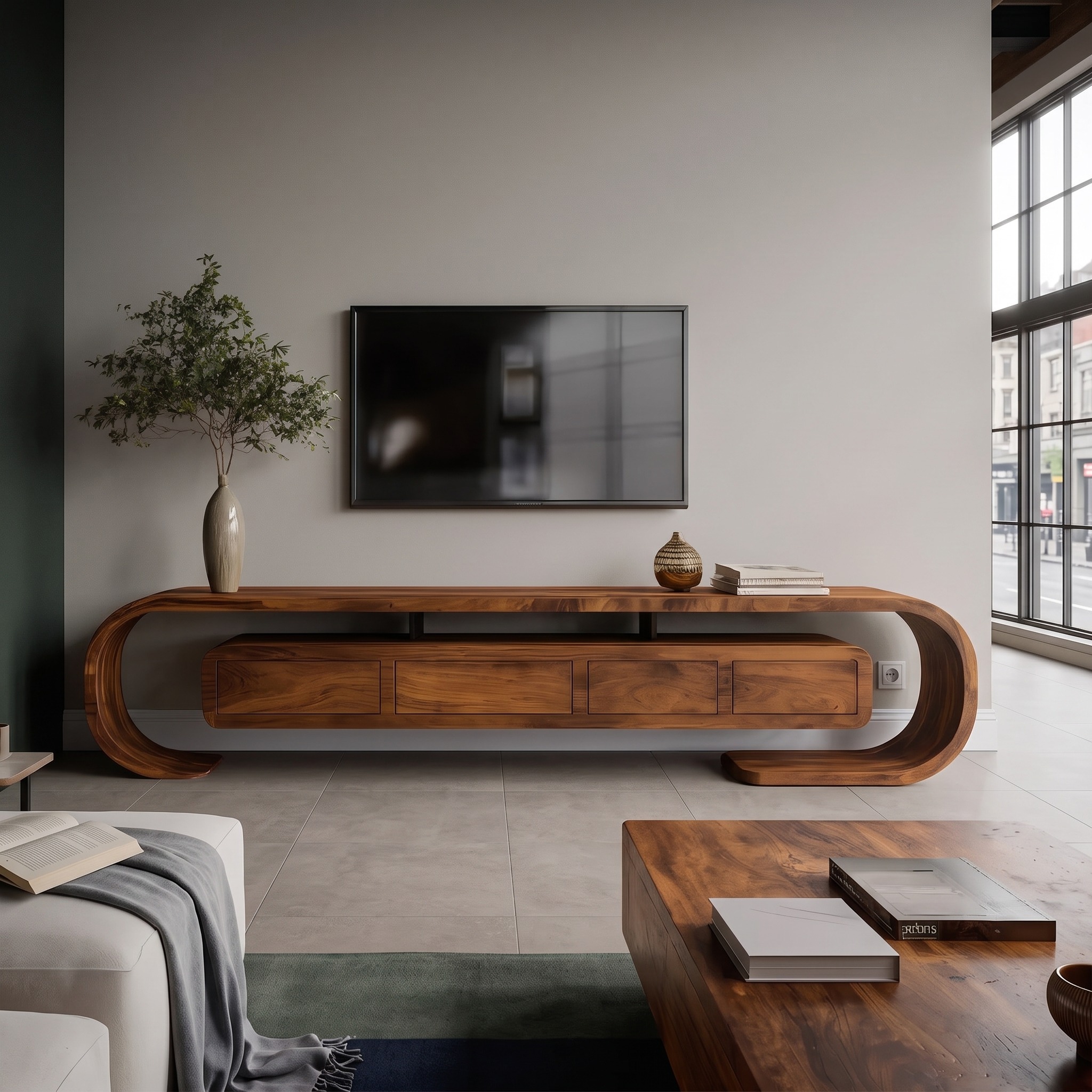 Modern TV Console Table for Living Room, Wood Entertainment Center TV Stand Cabinet with Storage Drawers