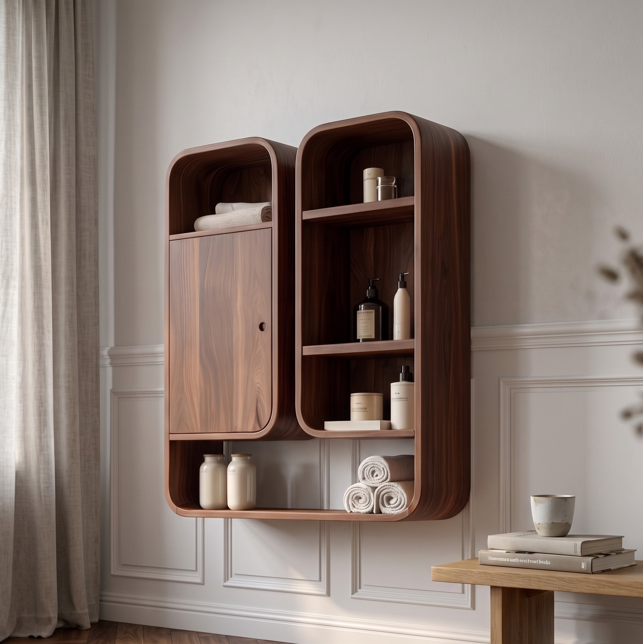 Modern Unique Bathroom Cabinet, Solid Wood Artistic Storage Organizer Cupboard for Bathroom