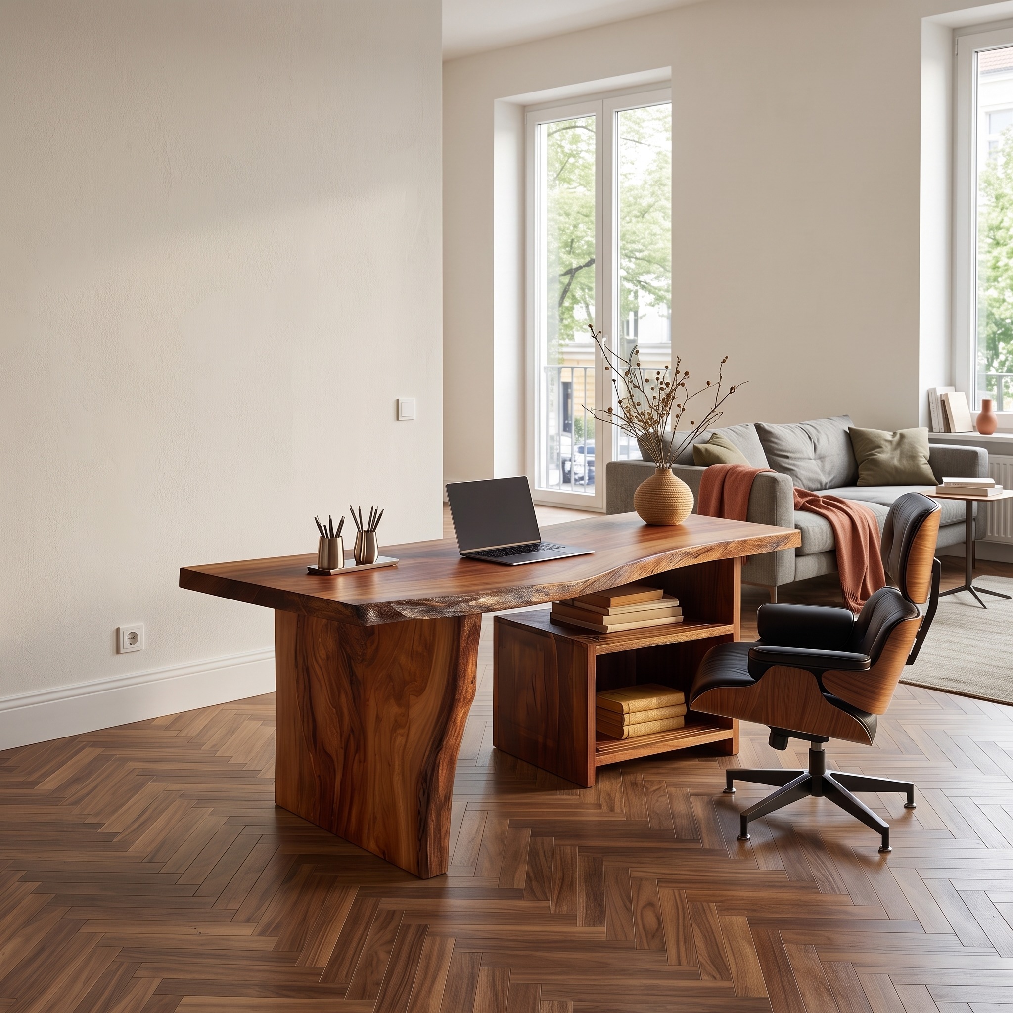 Modern Vanity Desk with Storage Drawers, Wooden Makeup Dressing Table & Writing Desk for Bedroom