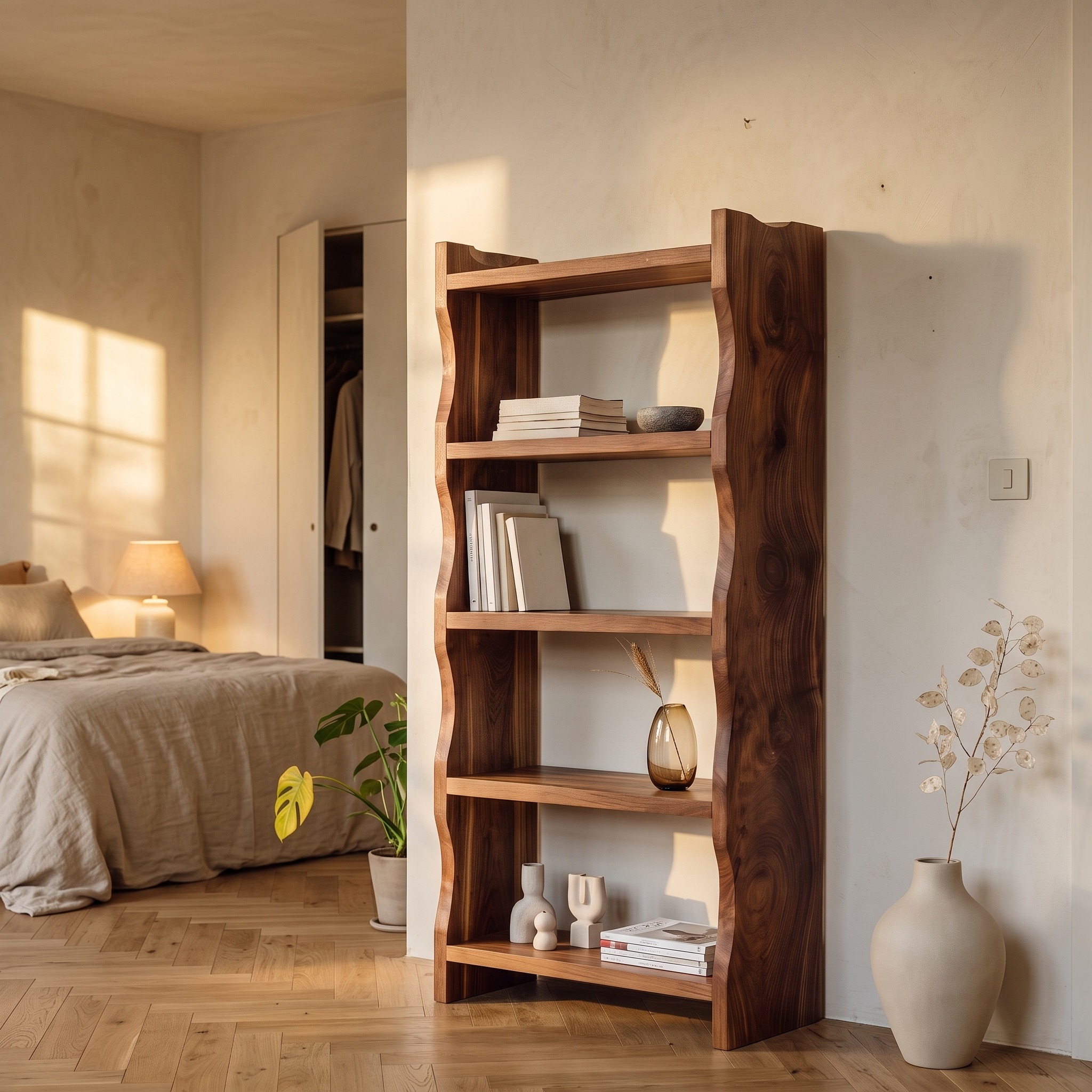 Modern Vertical Bookshelf with Natural Grain Design for Living