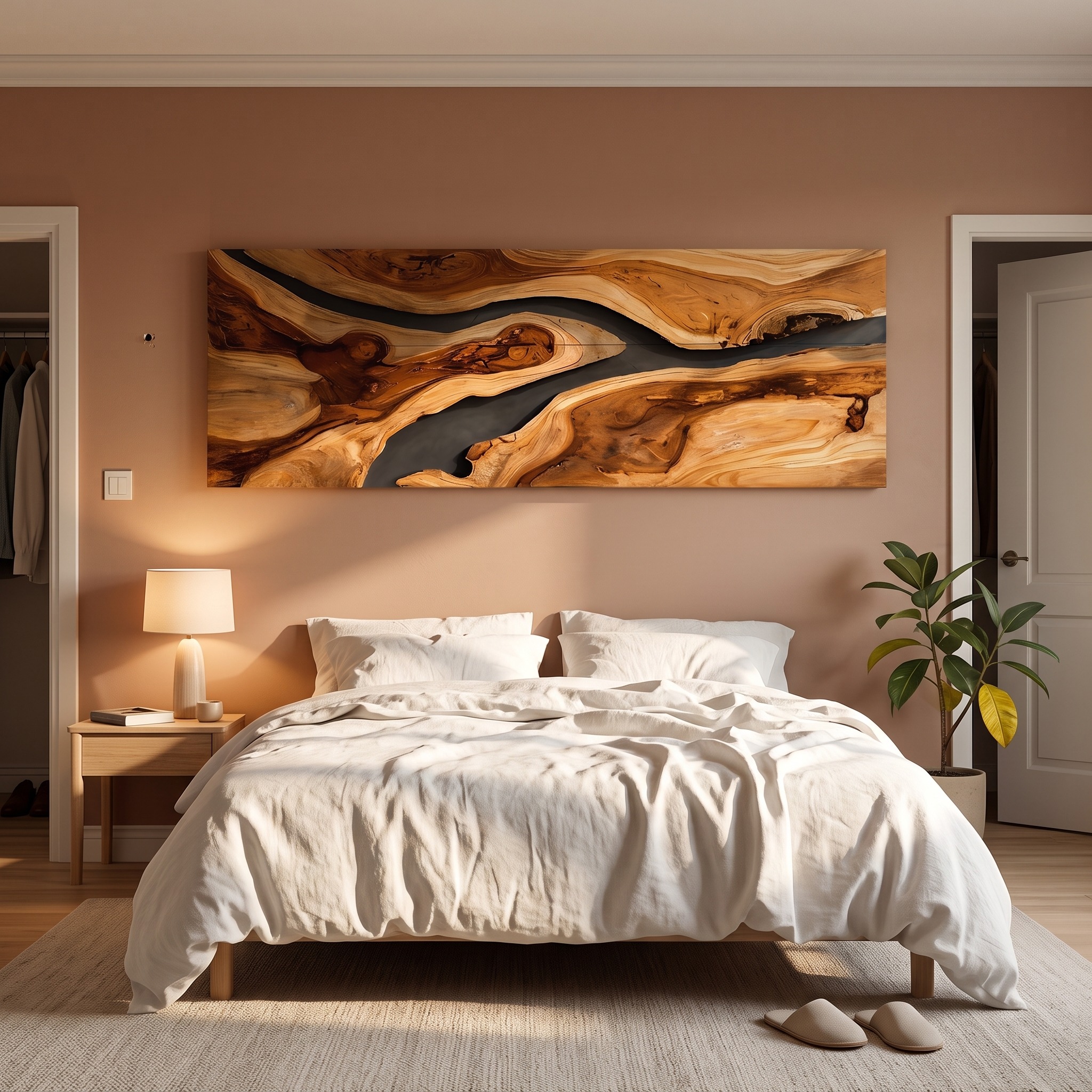 Modern Wall Art, Flowing Abstract Design 3D Hand-Carved Wood Wall Sculpture for Living Room & Office Decor