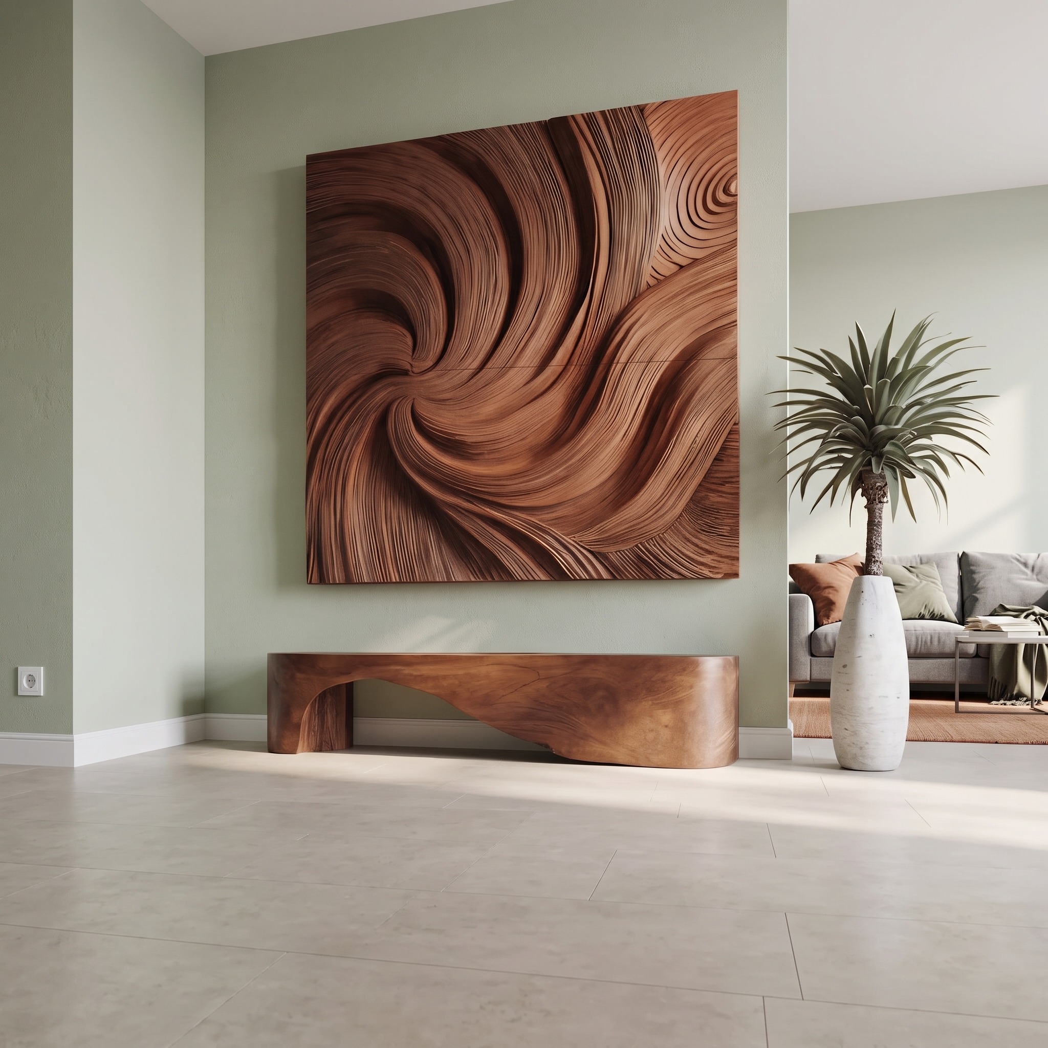 Modern Wall Art Panel with Wave Design, 3D Carved Wood Ocean Wave Wall Sculpture for Living Room Decor