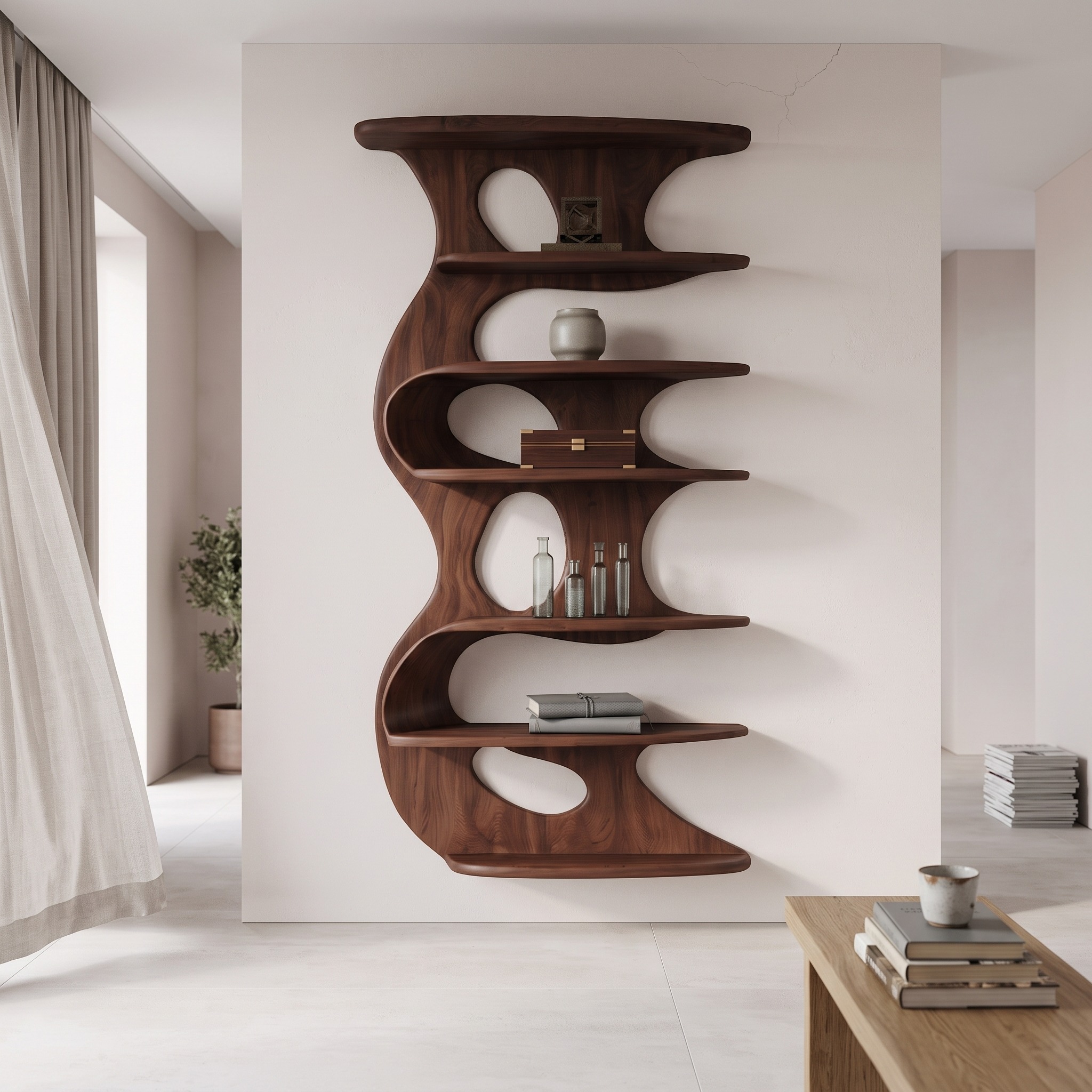 Modern Wall Mounted Bookshelf, Handcrafted Solid Wood Floating Bookcase Storage Organizer & Display Shelves for Office
