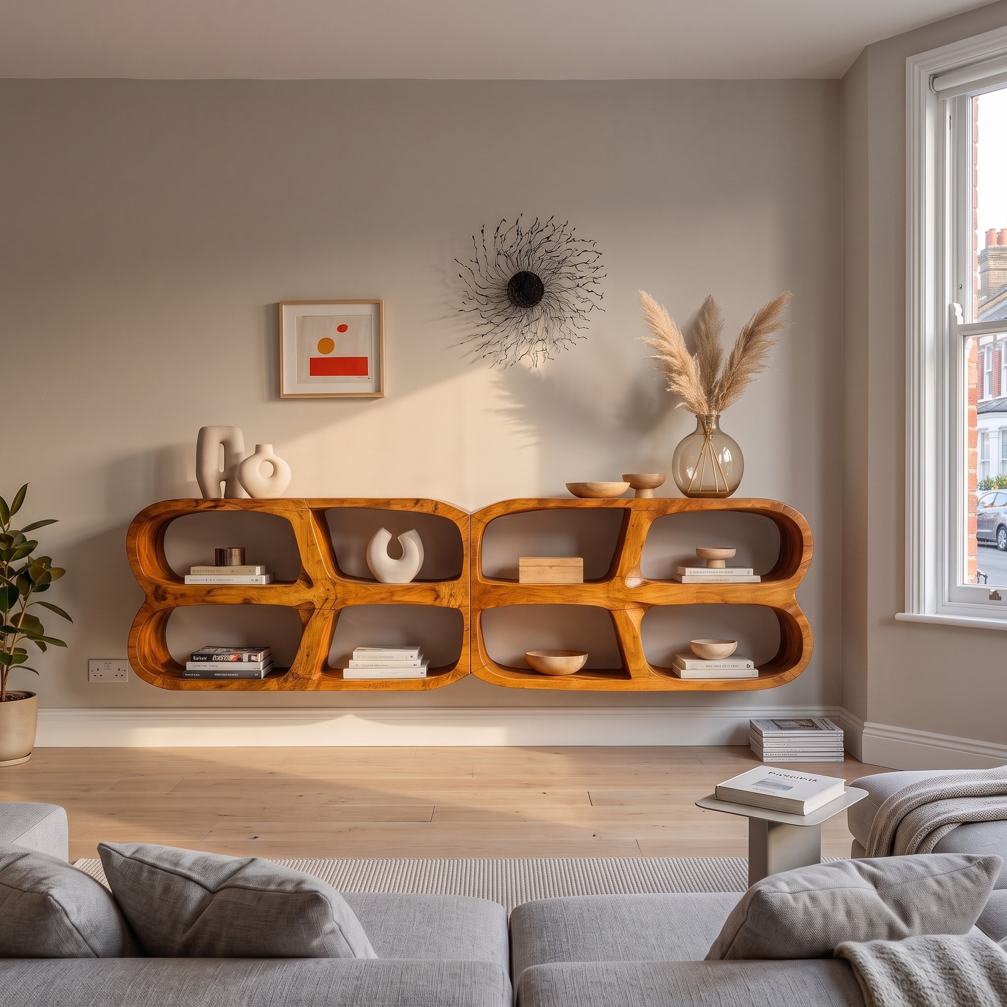 Modern Wall Mounted Bookshelf with Open Display Shelves for Living Room