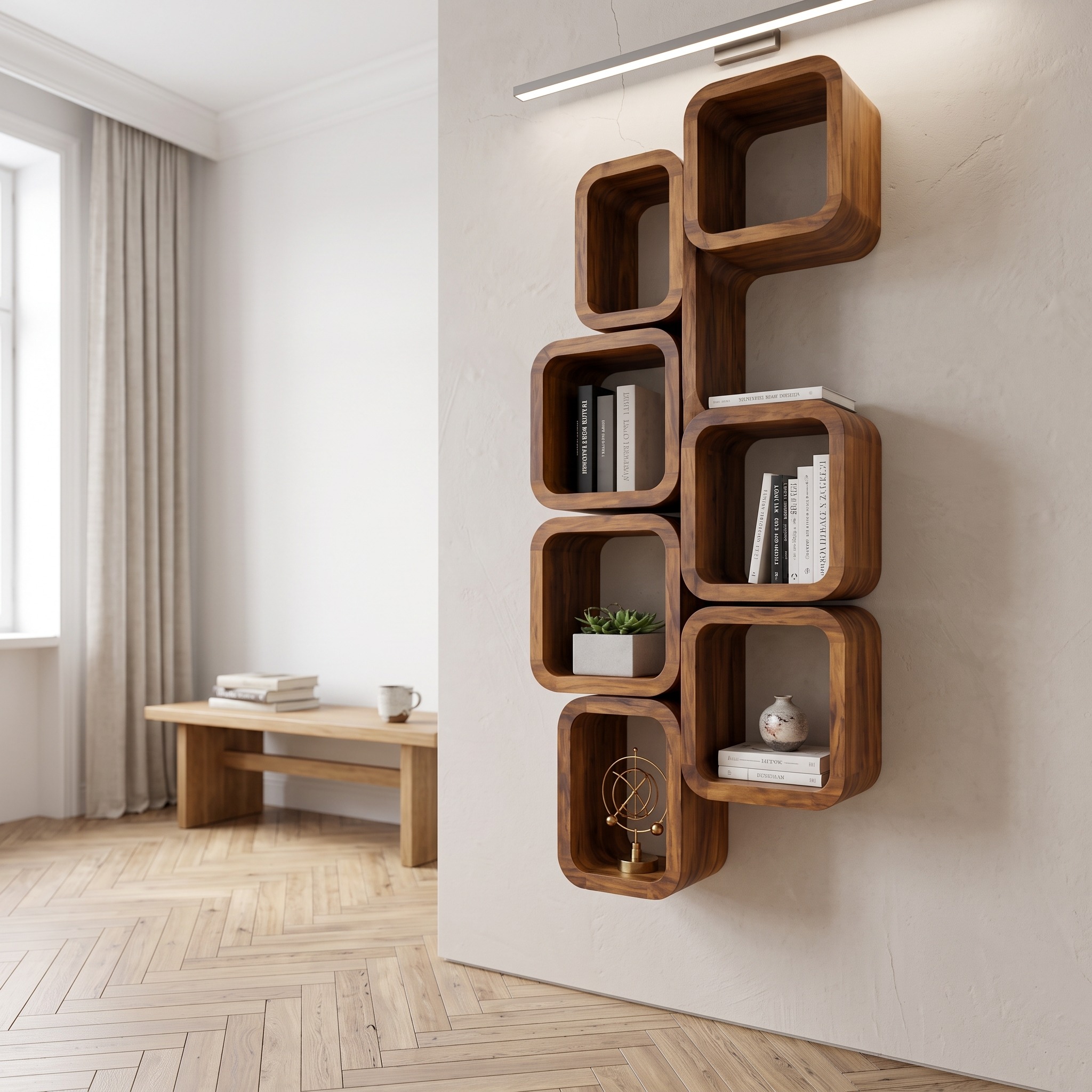 Modern Wall Mounted Bookshelf with Square Design for Living Room