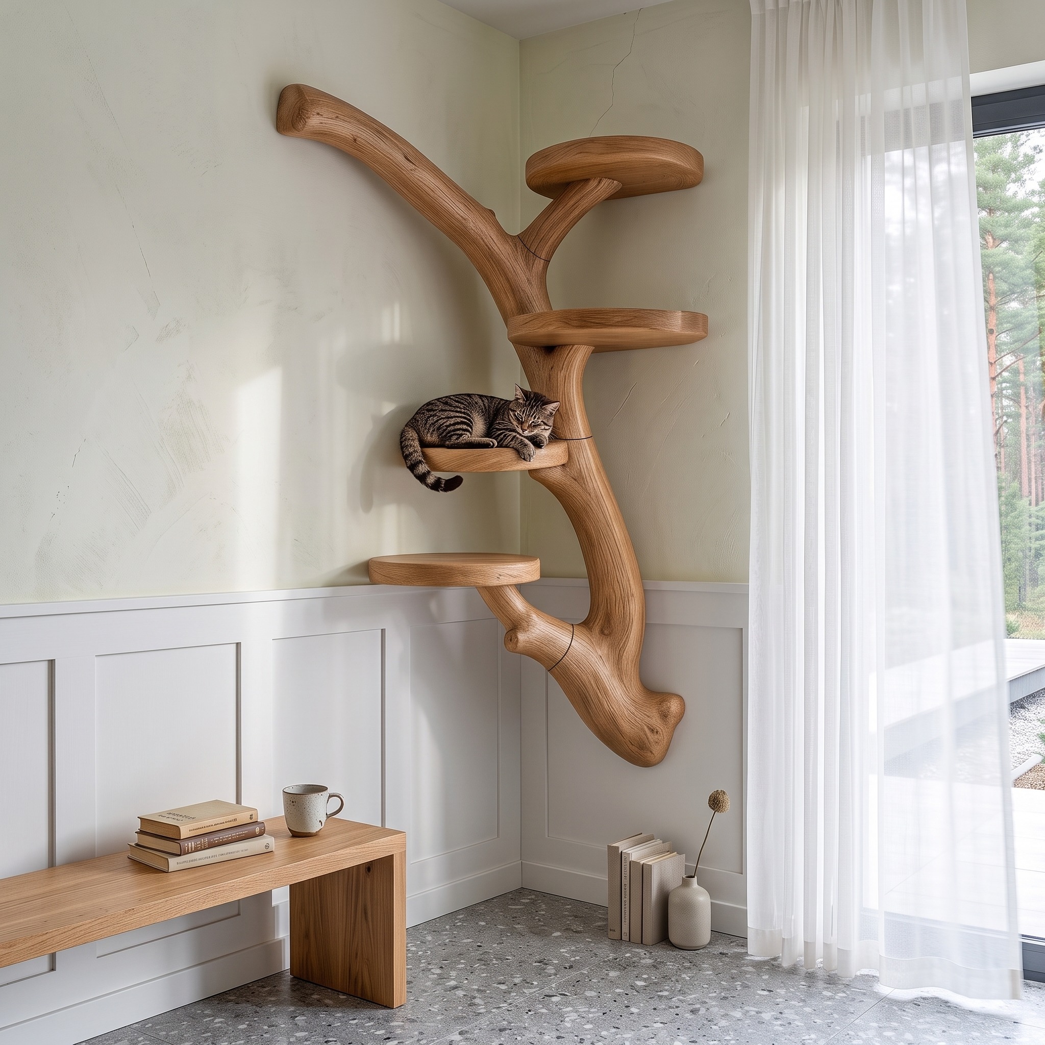 Modern Wall Mounted Cat Tree with Branch Inspired Platforms for Indoor Cats