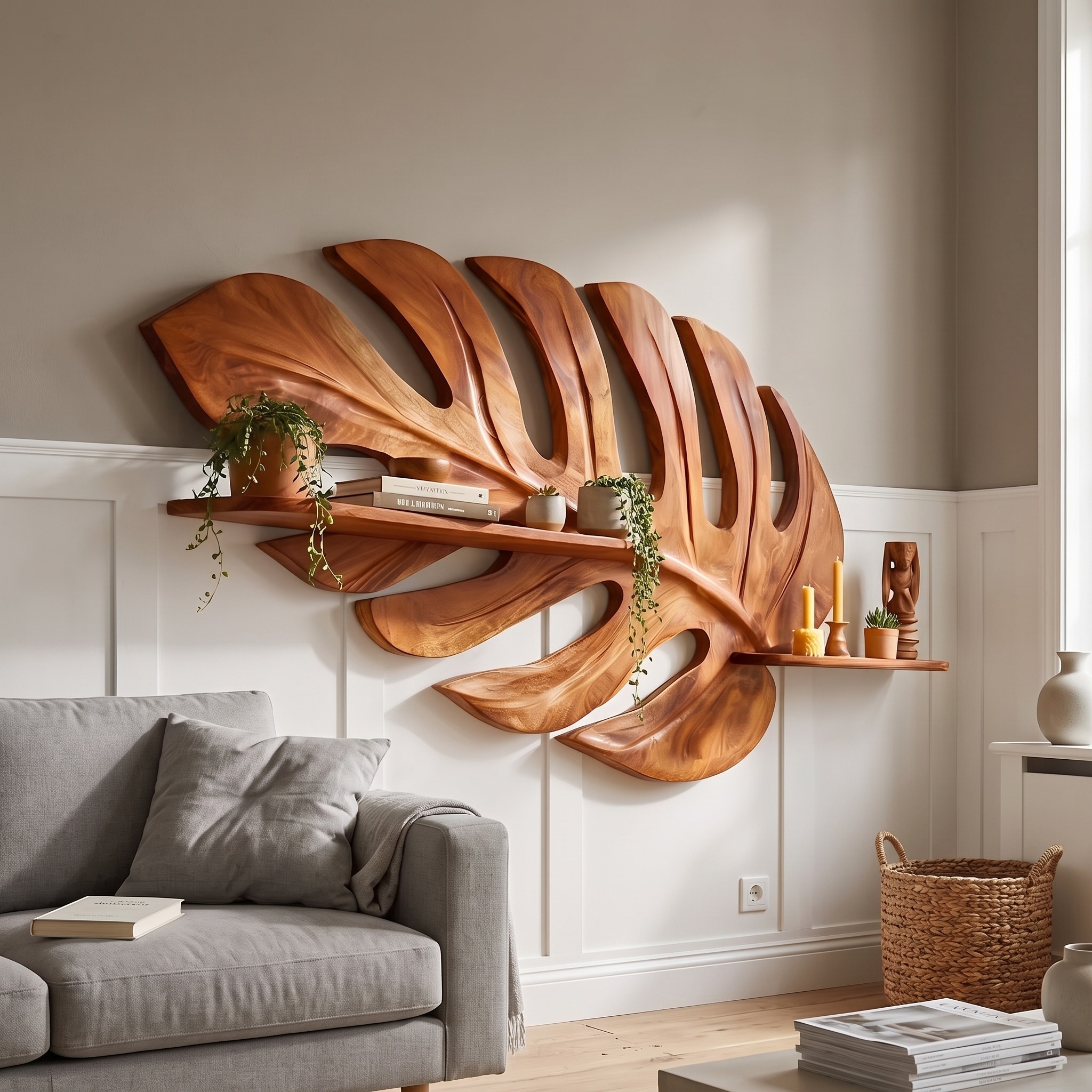 Modern Wall Mounted Display Shelf, Wooden Floating Storage Rack Holder for Home Decoration
