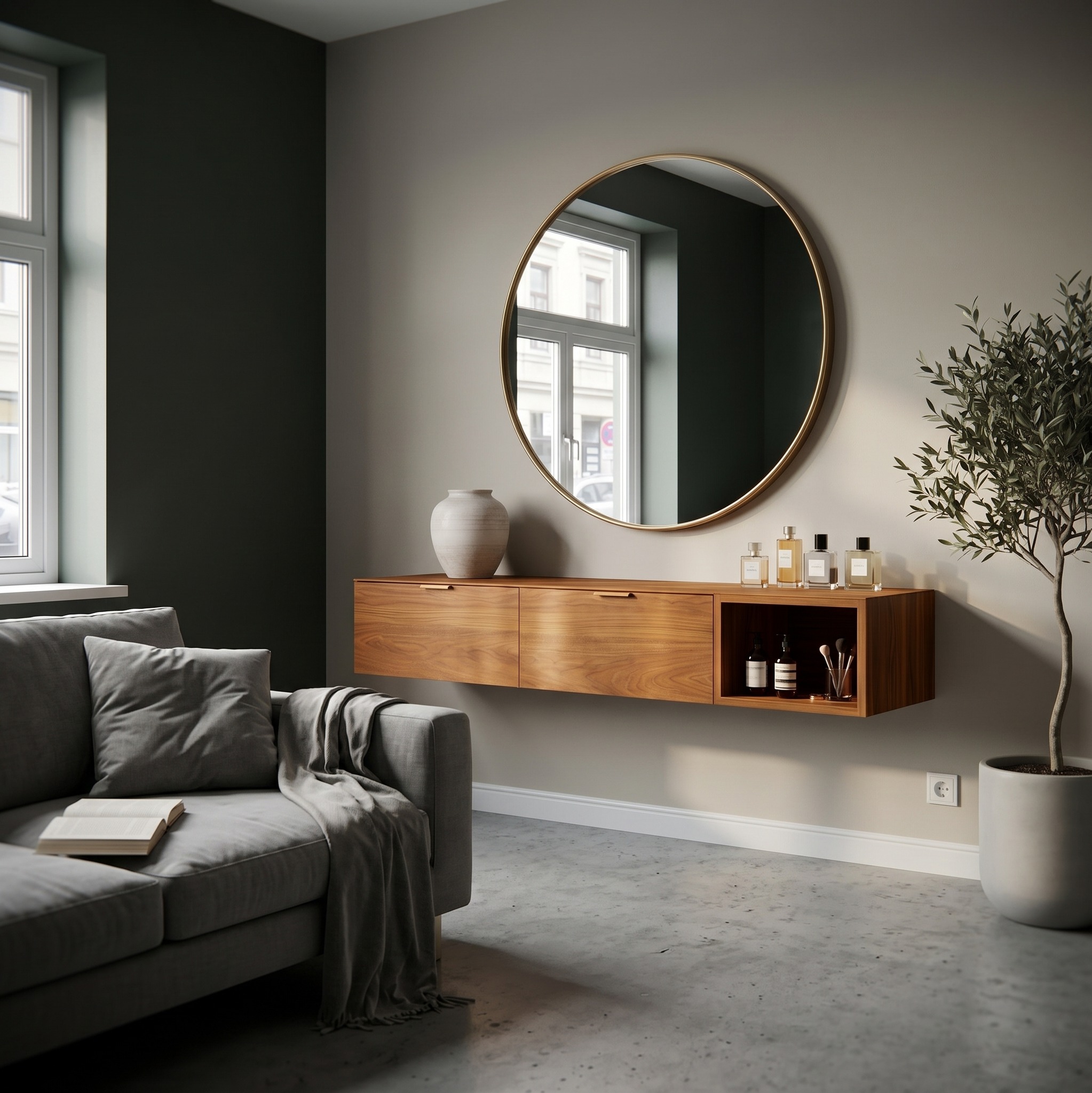 Modern Wall Mounted Dressing Table with Built in Storage for Bedroom