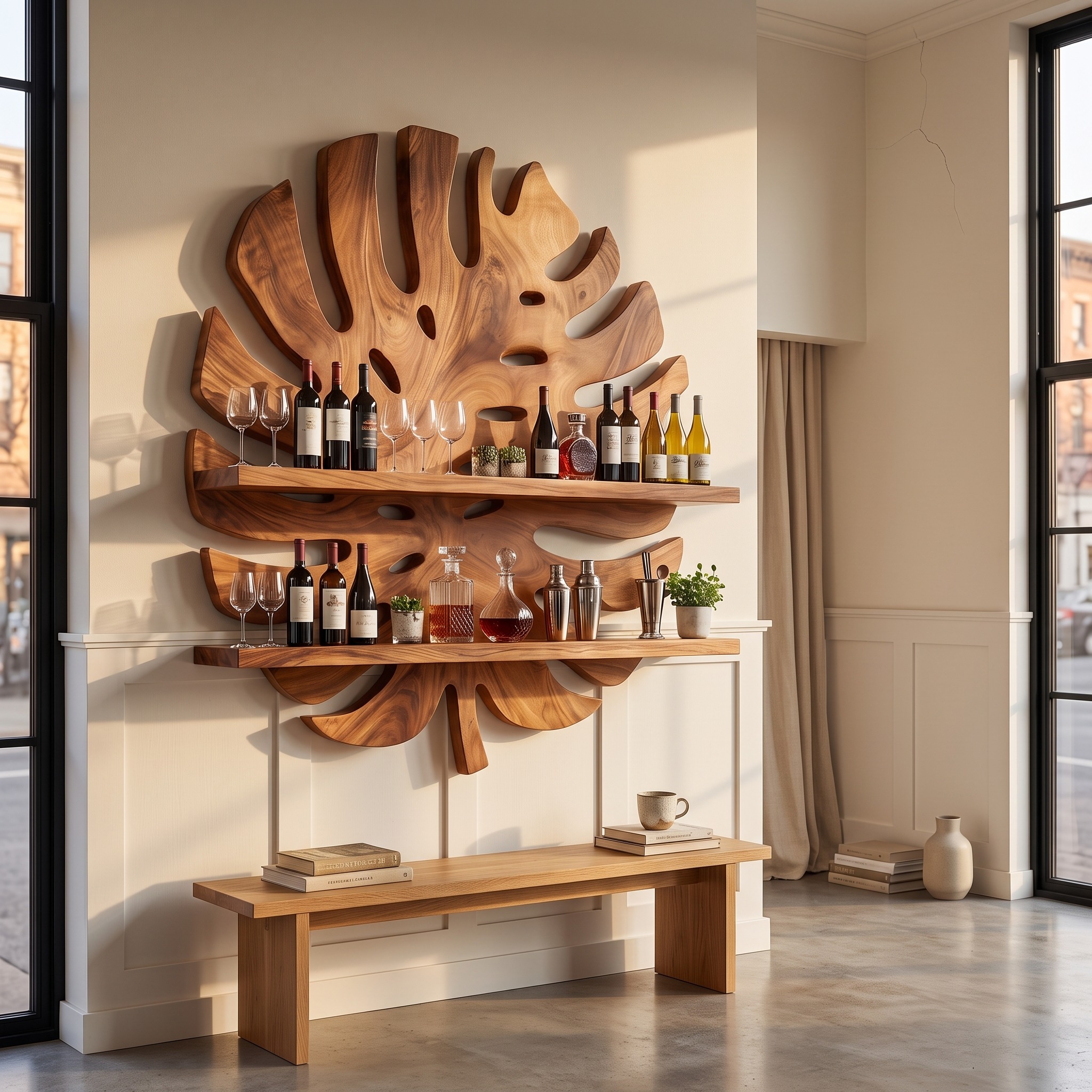 Modern Wall Mounted Wine Holder, Handcrafted Solid Wood Bottle Showcase Organizer Rack for Kitchen & Home Bar