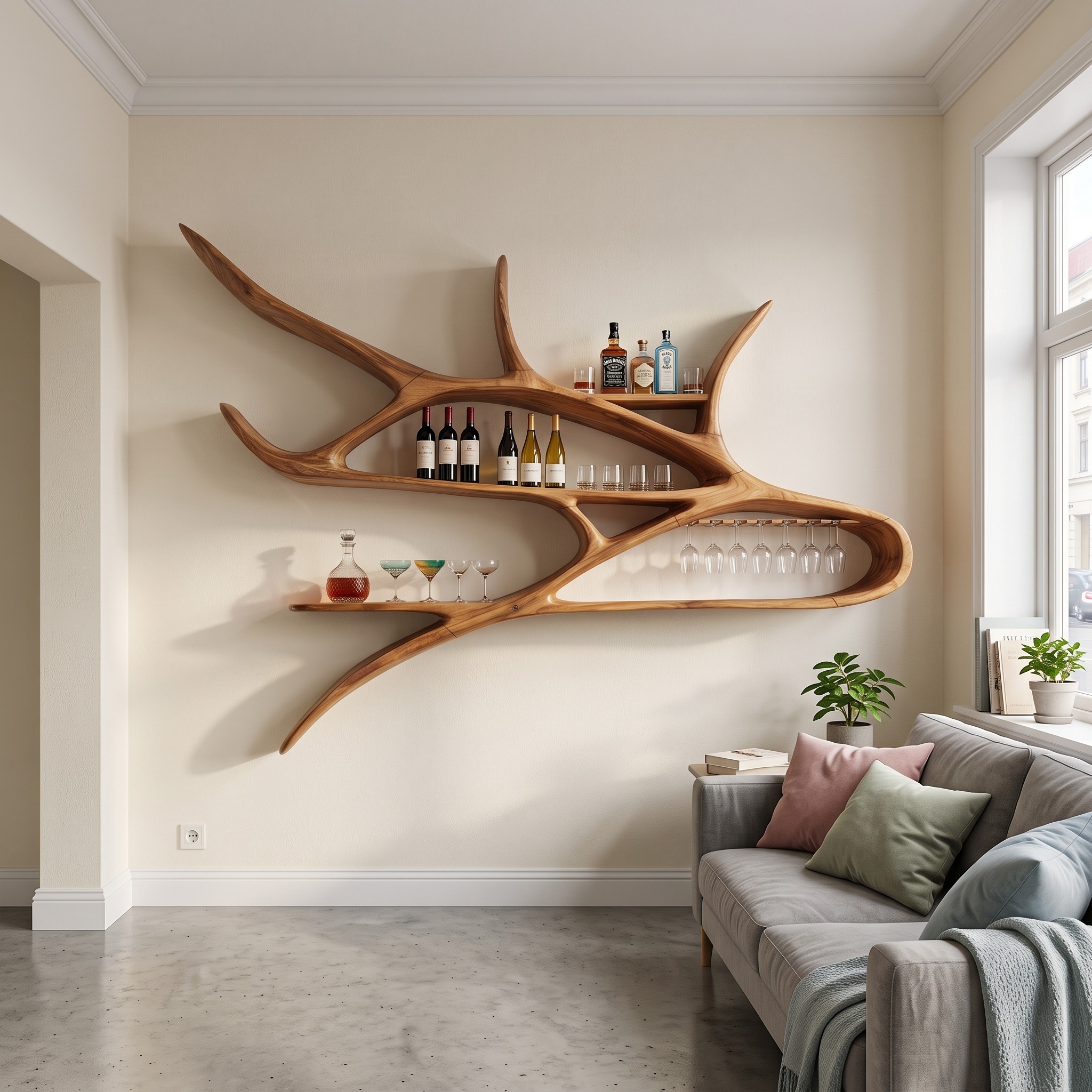 Modern Wall Mounted Wine Rack, Floating Solid Wood Bottle Holder & Storage Showcase for Studio Apartment & Bar