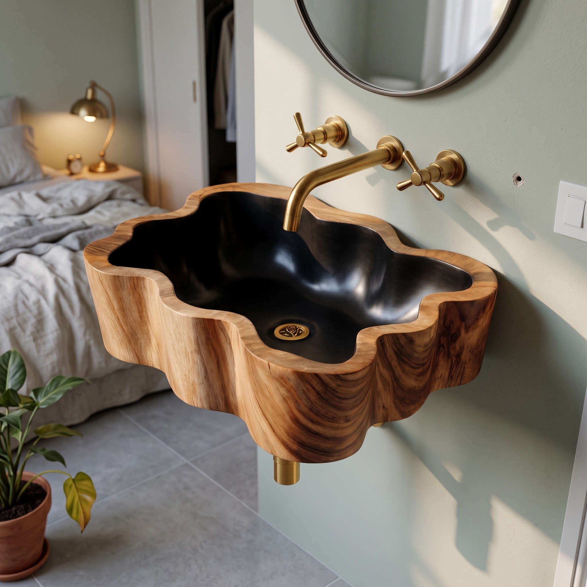 Modern Wall Mounted Wooden Bathroom Vanity Sink, Floating Solid Wood Basin & Cabinet for Luxury Restroom Decor