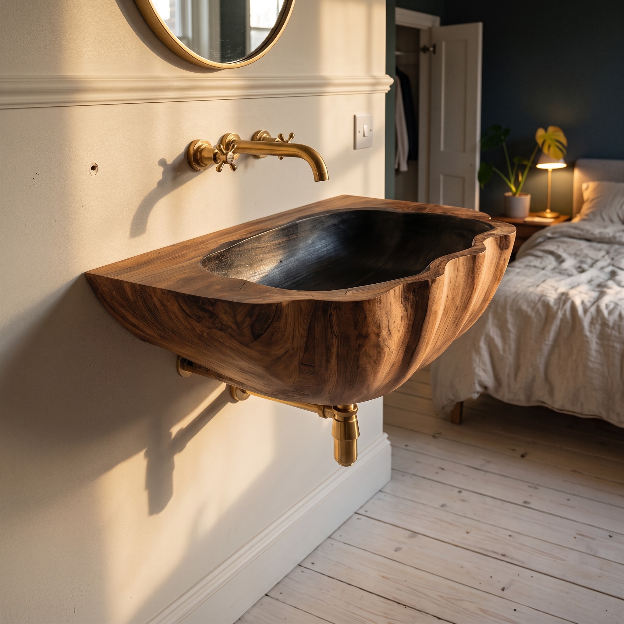 Modern Wall Mounted Wooden Bathroom Vanity Sink, Floating Solid Wood Basin Cabinet for Contemporary Restroom