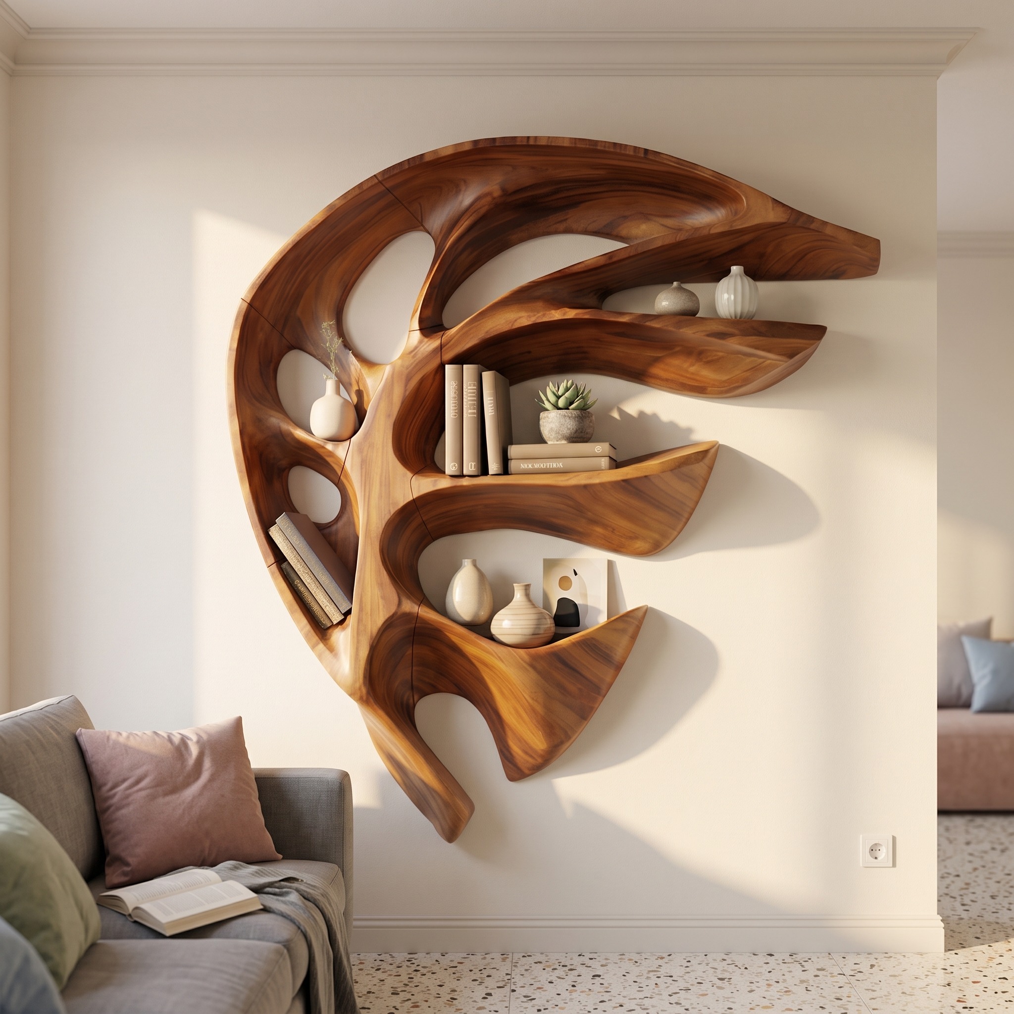 Modern Wall Mounted Wooden Floating Shelf, Handcrafted Solid Wood Wall Spice Rack Organizer for Kitchen Storage
