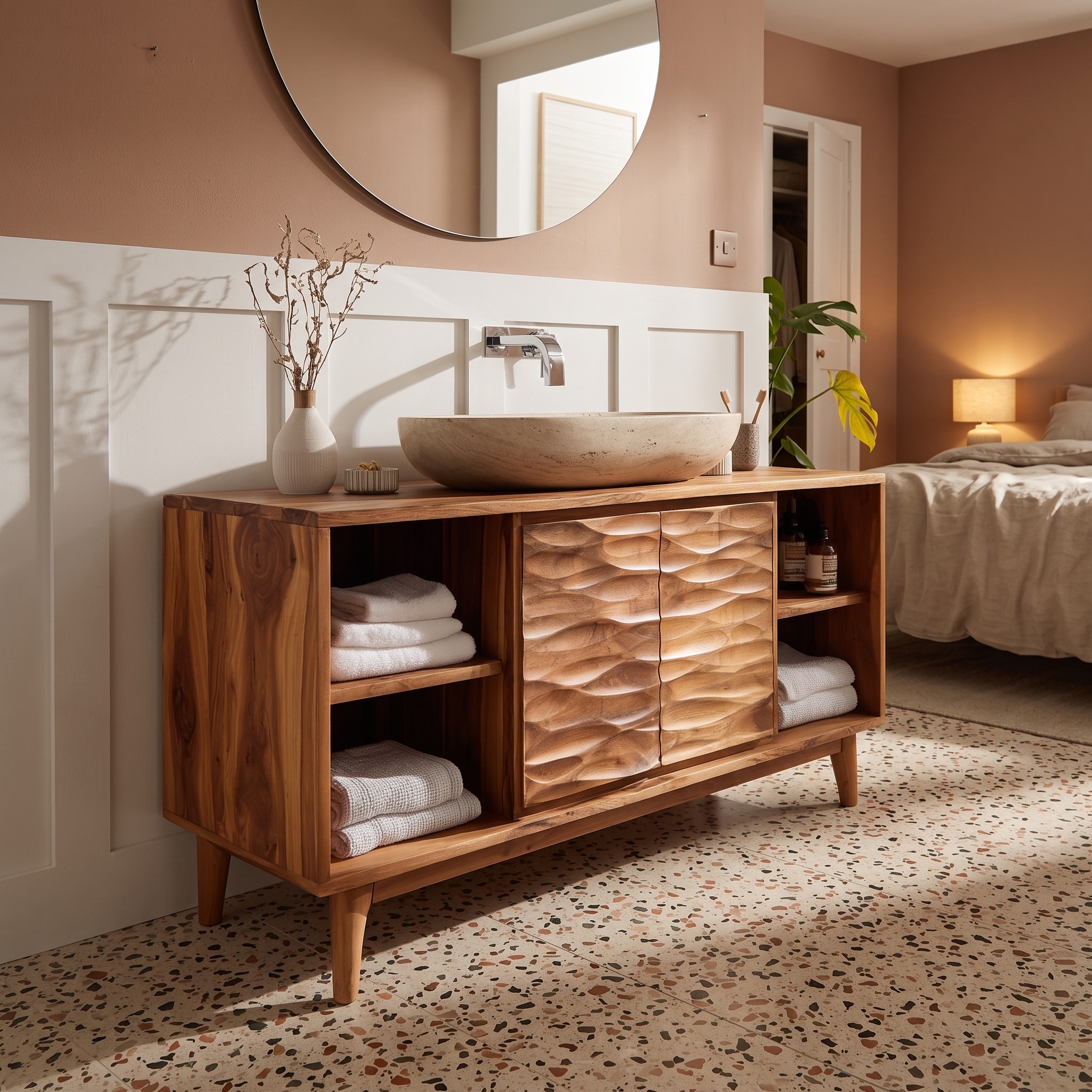 Modern Wave Bathroom Vanity Open Shelf for Bathroom