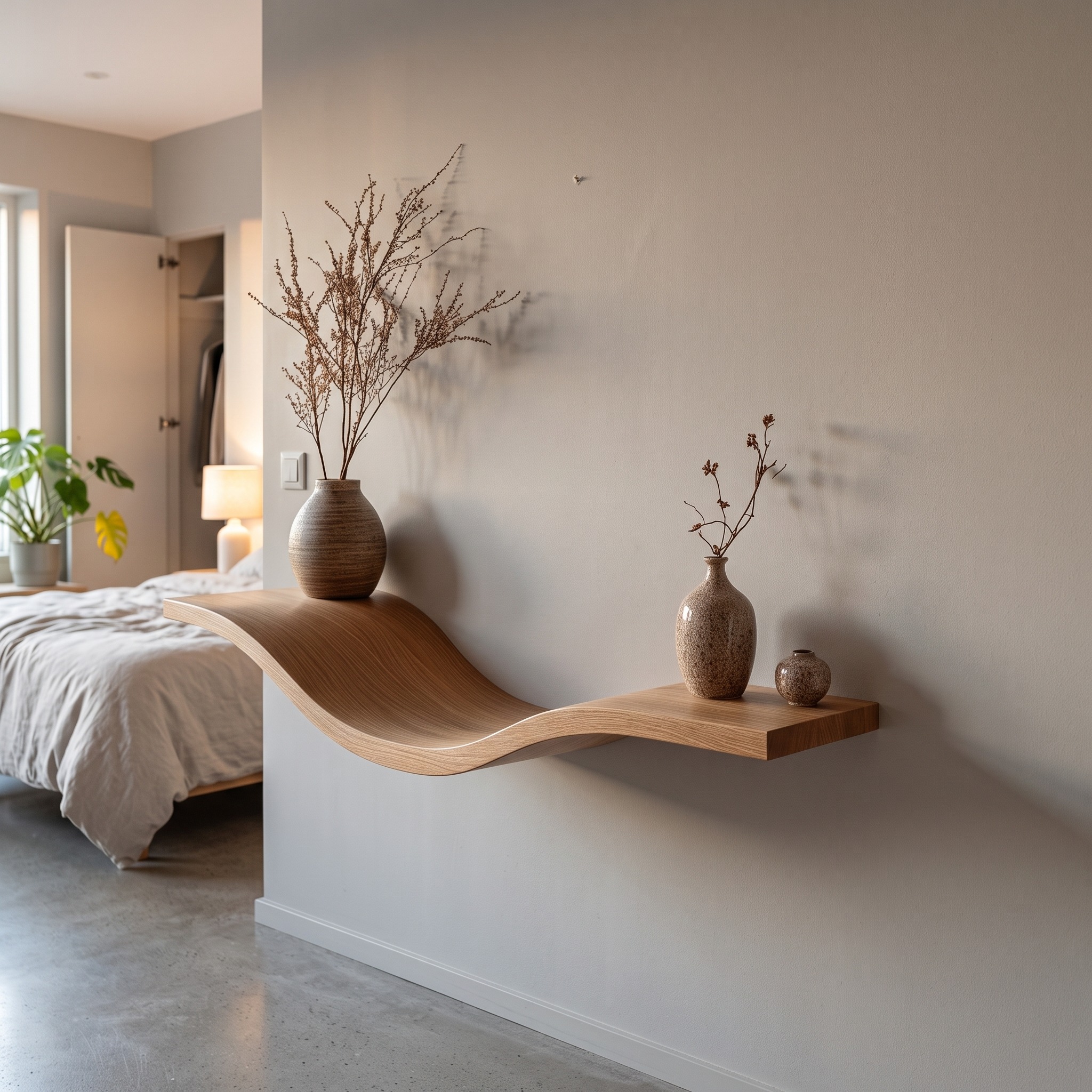 Modern Wave Wall Shelf for Living Room and Entryway