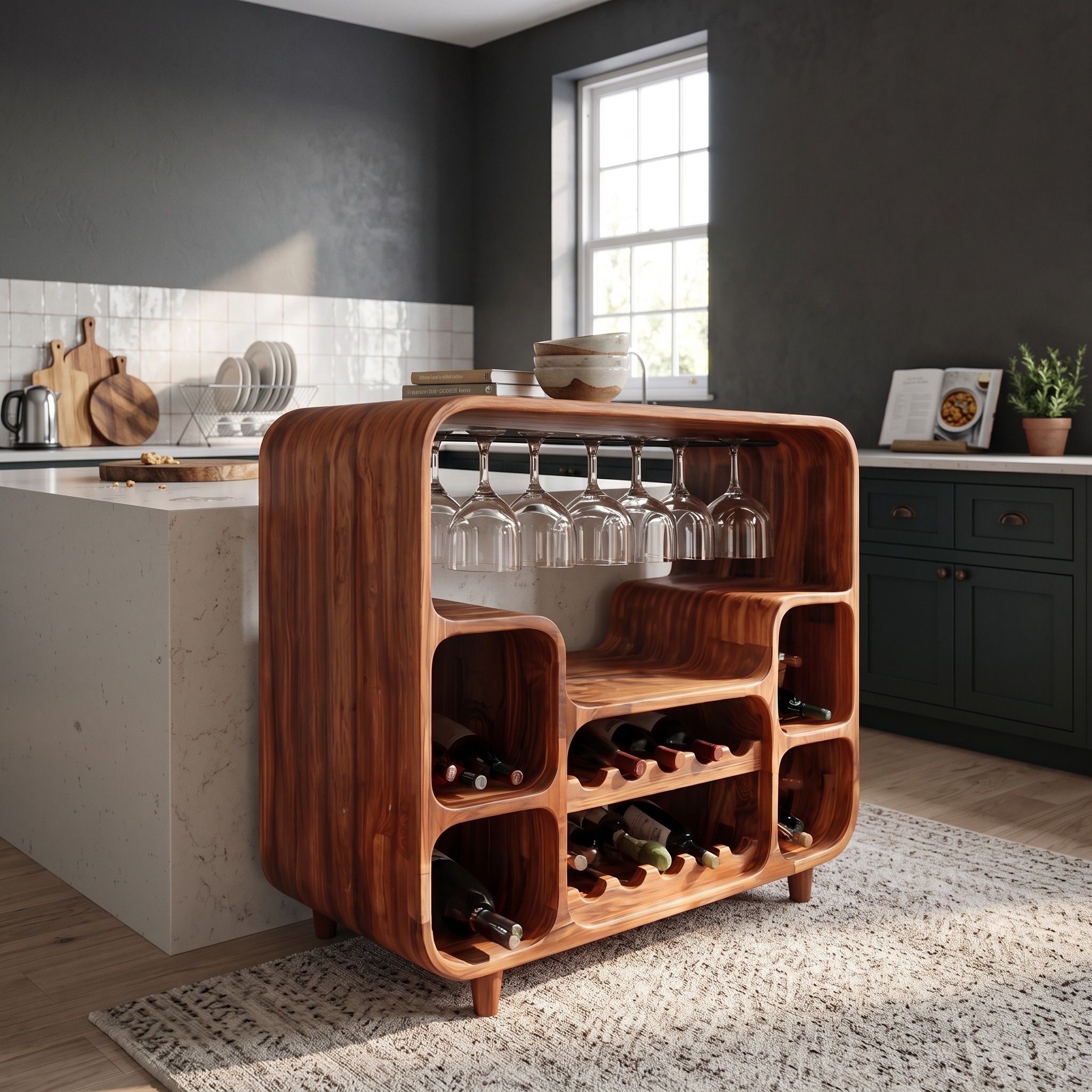 Modern Wine Cabinet with Open Bottle Display for Home Bar