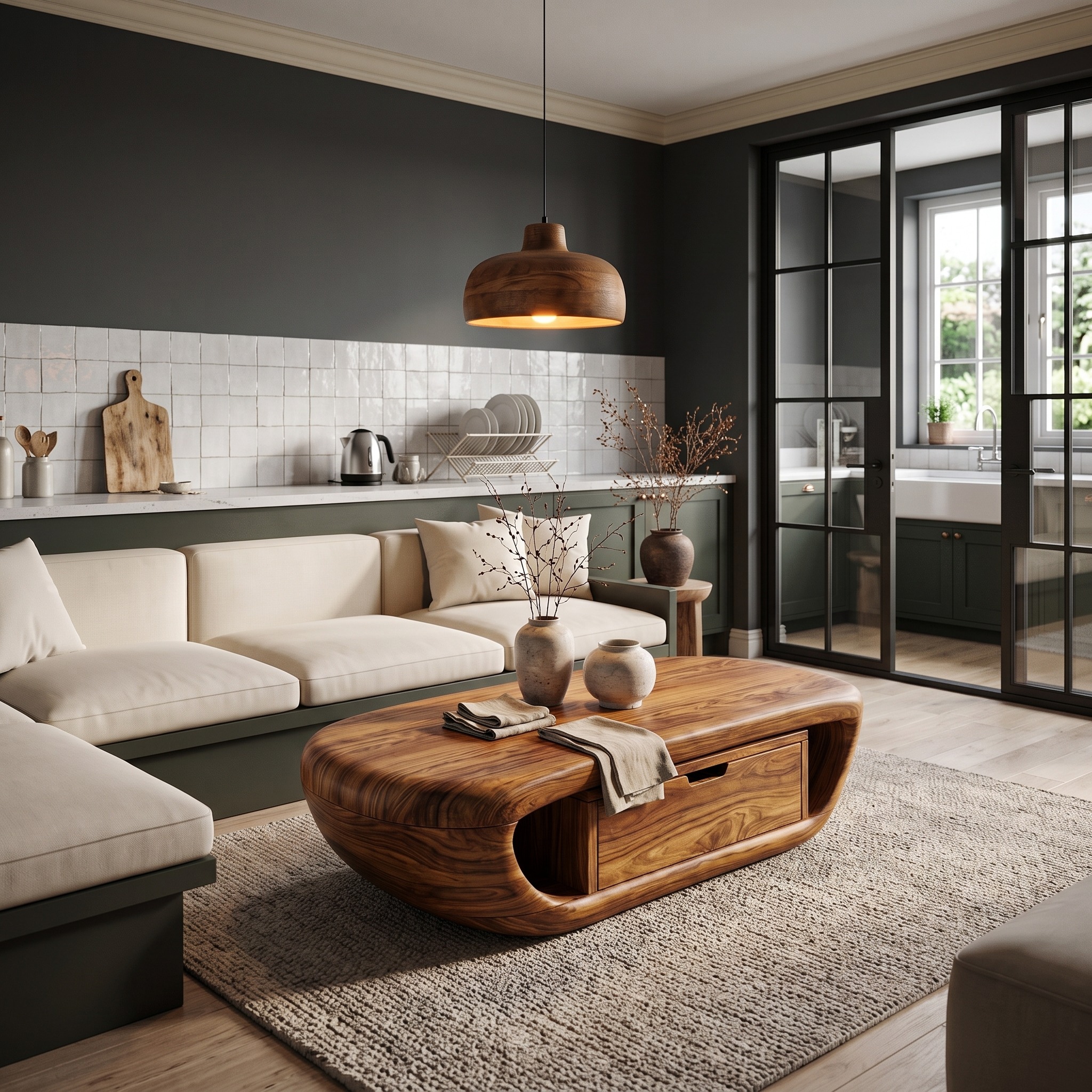 Modern Wood Coffee Table with Built-in Storage Shelf, Sleek Mid-Century Center Table for Living Room