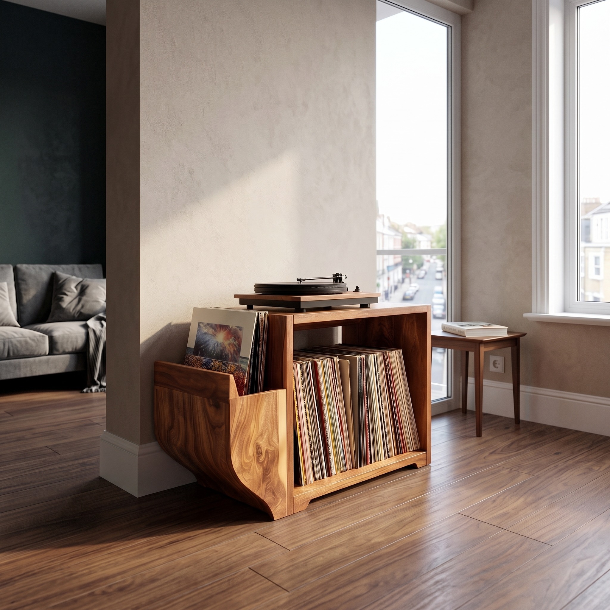 Modern Wood Record Storage Cabinet, Handcrafted Mid-Century Style Turntable Stand & Vinyl LP Storage Shelf, Model