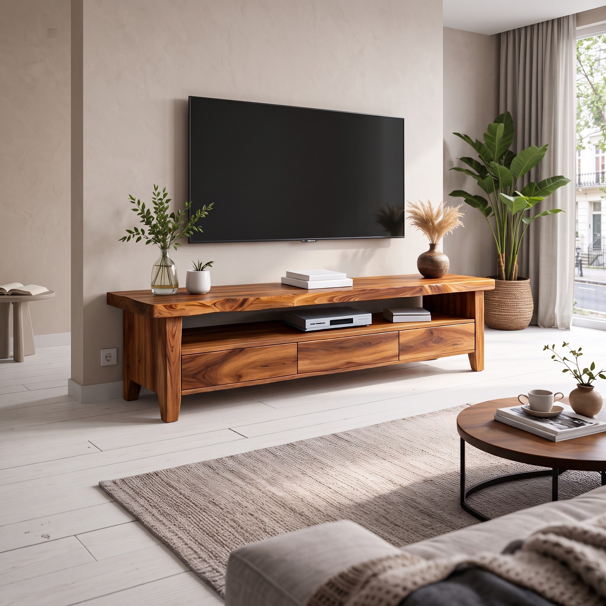 Modern Wood TV Cabinet with Storage Drawer, Contemporary Living Room Media Console, Sleek TV Stand Credenza