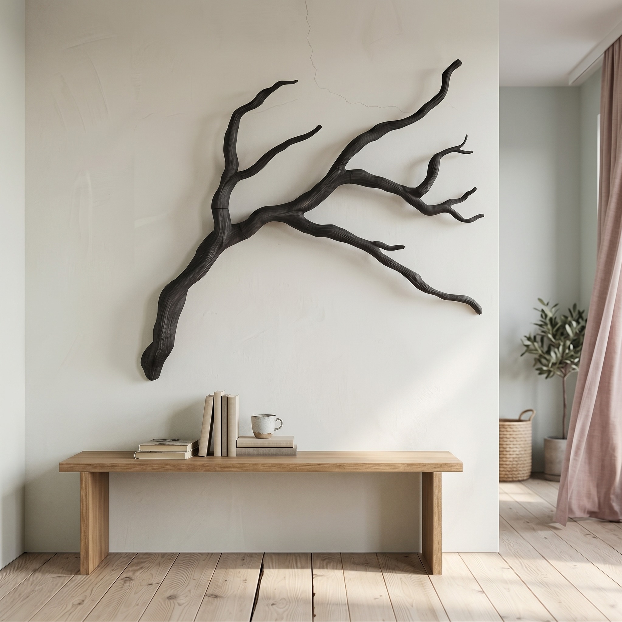 Modern Wood Wall Decor, Sculptural Tree Branch Form Nature Wall Art for Living Room
