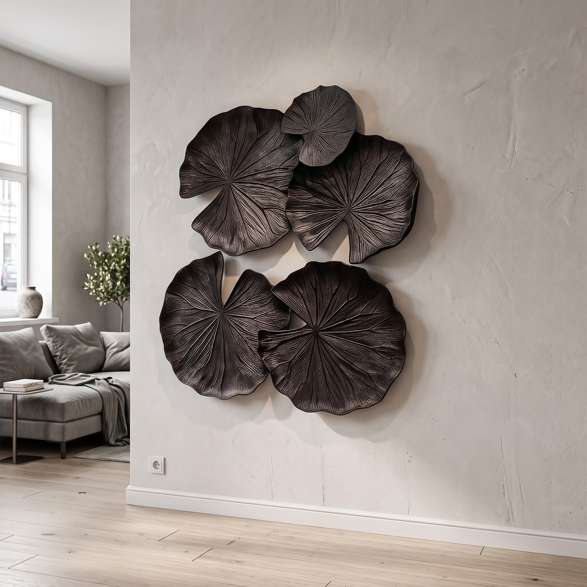 Modern Wood Wall Sculpture with Abstract Floral Design for Living Room