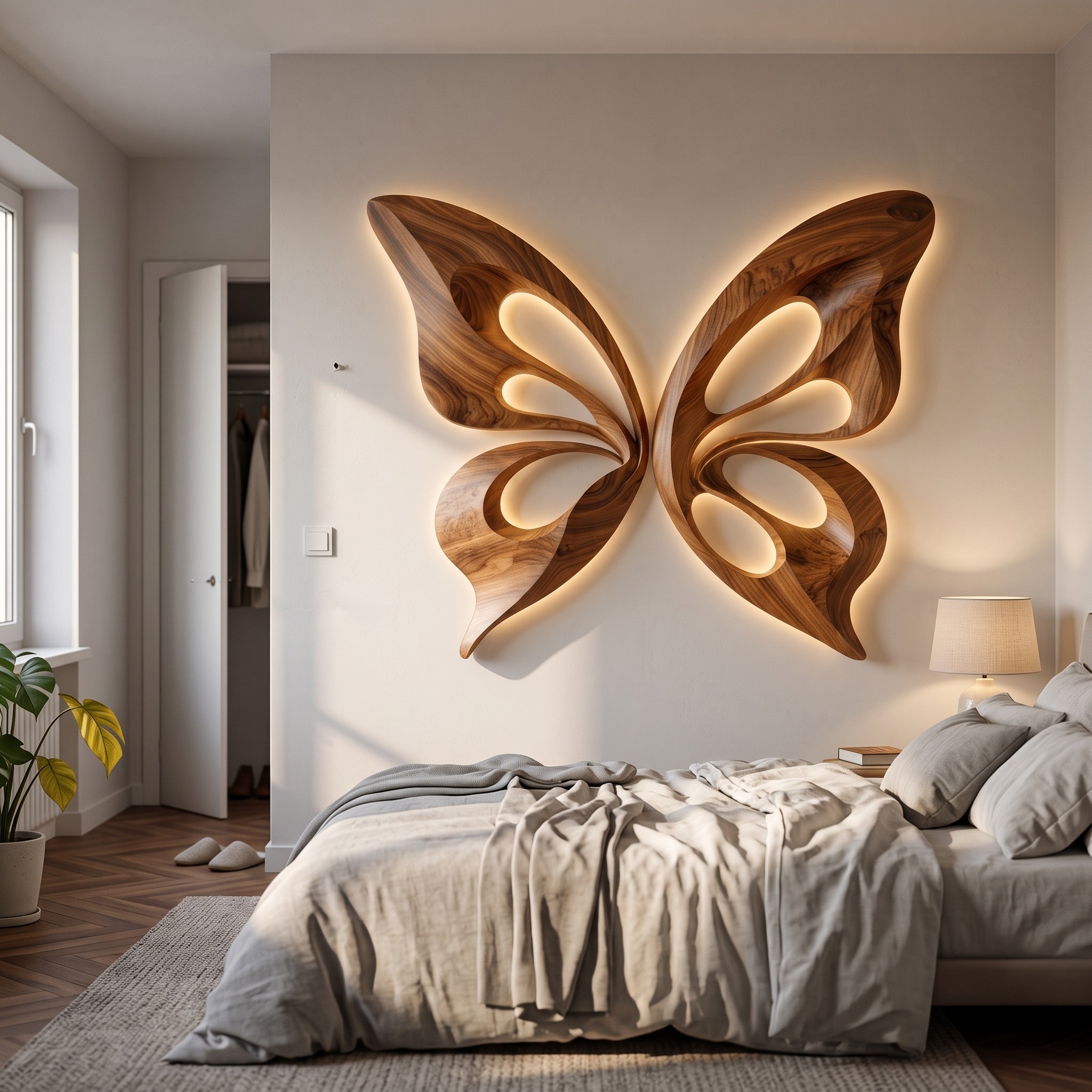 Modern Wooden Butterfly Wall Art Hand Carved for Living Decor