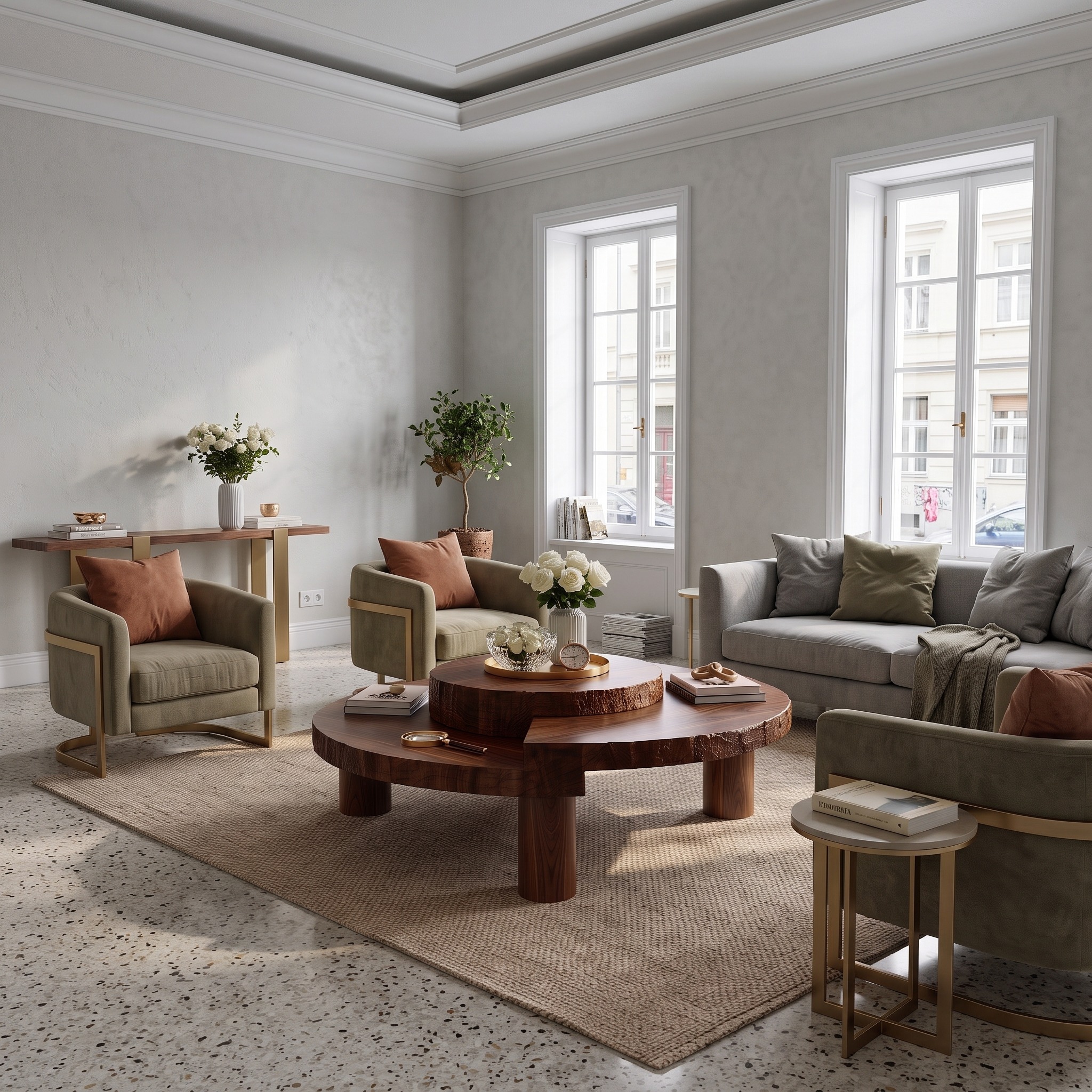 Modern Wooden Coffee Table with Nested Round Layers for Living Room
