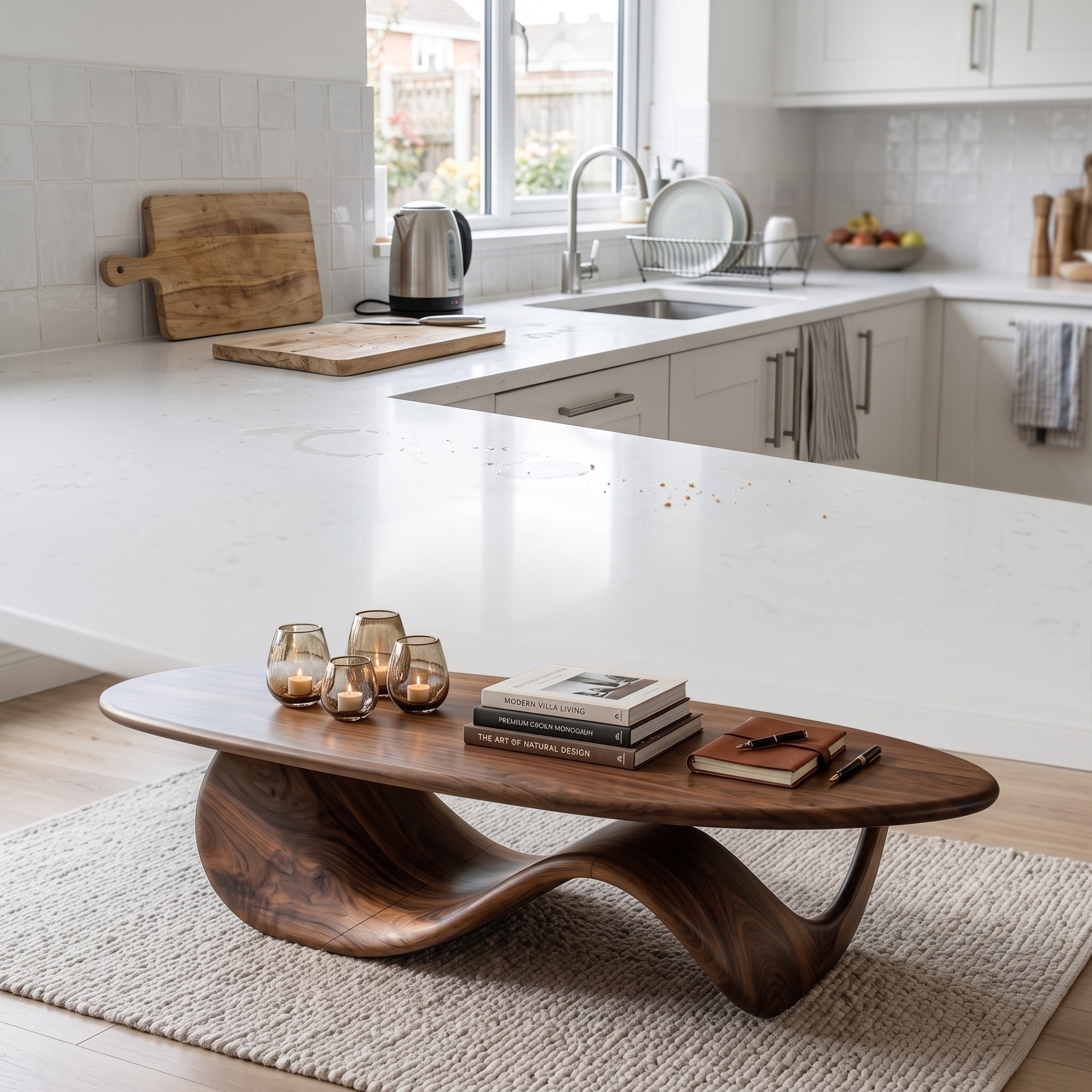 Modern Wooden Coffee Table with Sculptural Wave Design, Unique Organic Center Table for Living Room, Model
