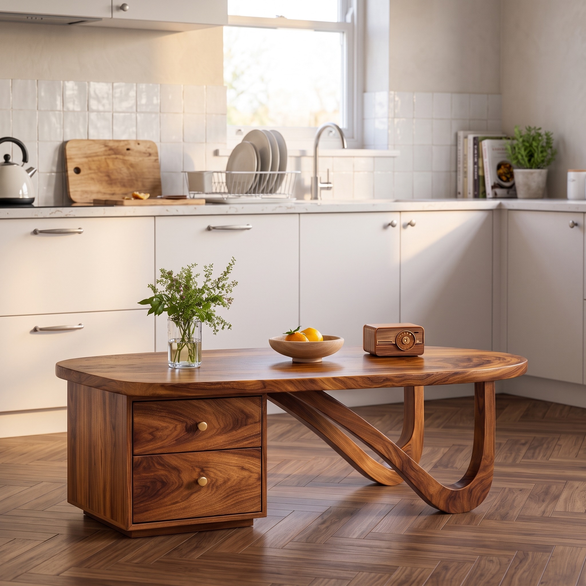 Modern Wooden Coffee Table with Storage Drawer, Minimalist Low Profile Center Table for Living Room, Model