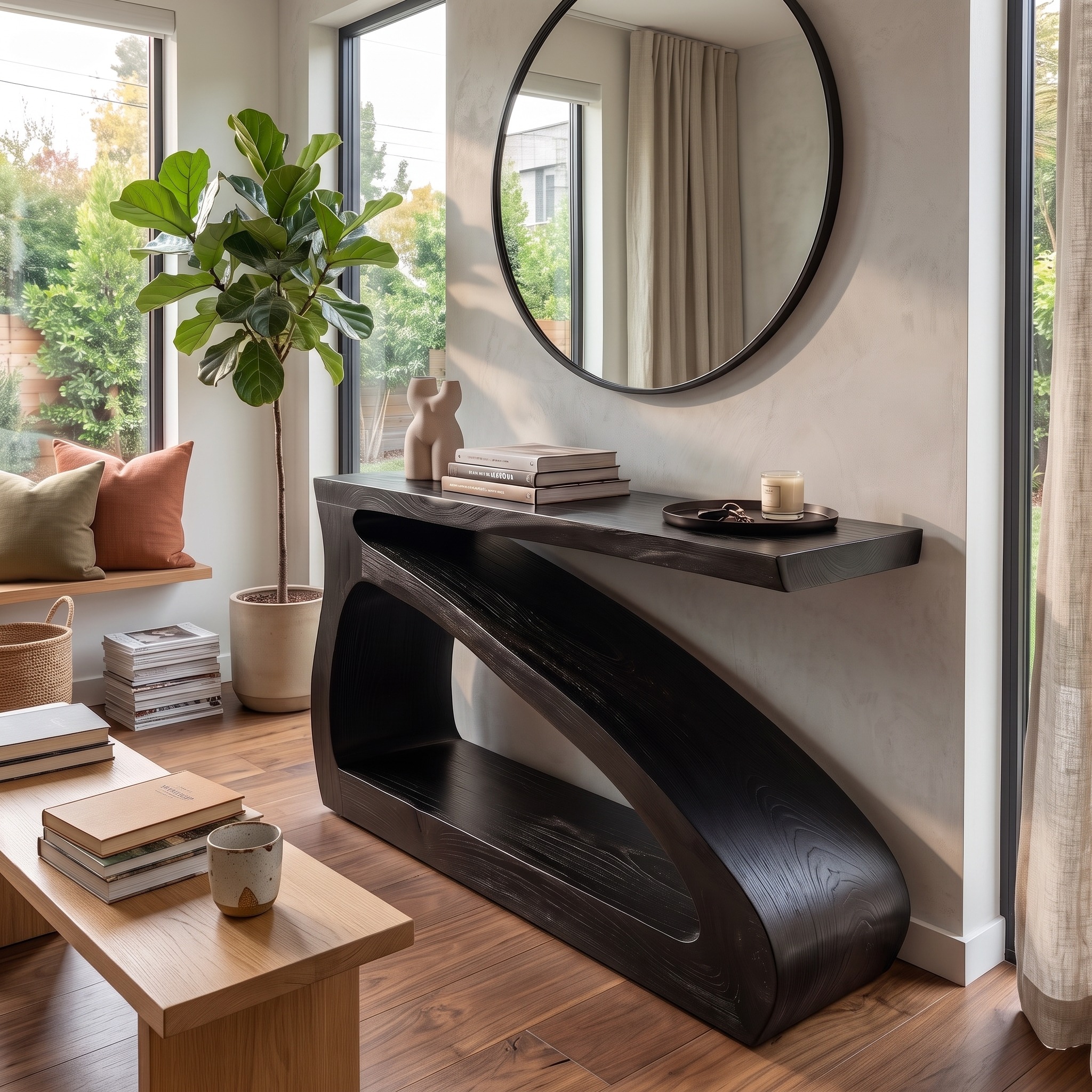 Modern Wooden Console Table, Solid Wood Narrow Entryway Sofa Table for Hallway & Living Room