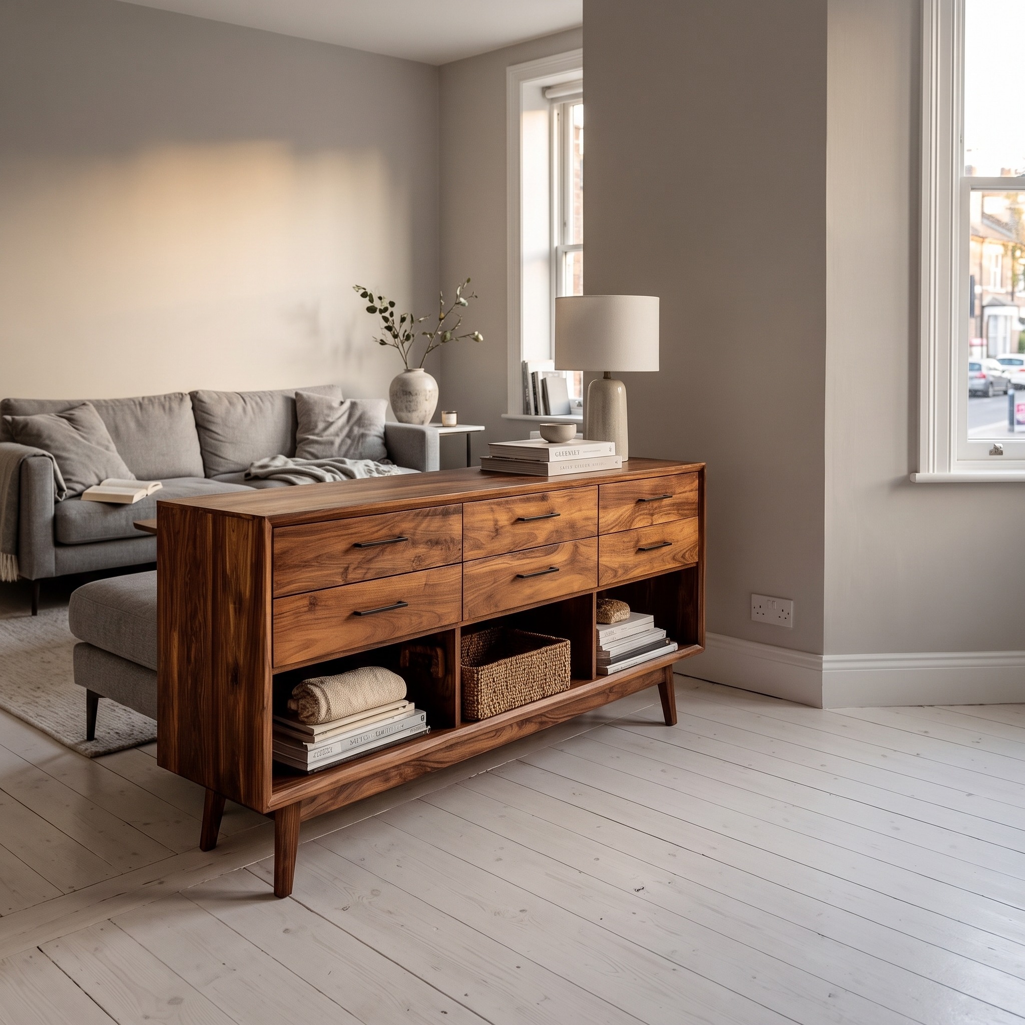 Modern Wooden Console Table with Open Shelf, Handcrafted Entryway Table for Hallway & Living Room Decor, Model