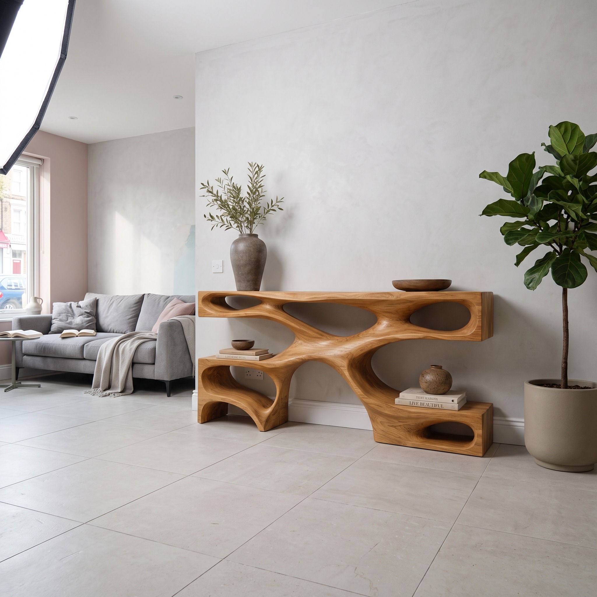 Modern Wooden Console Table with Open Storage for Interior Decor