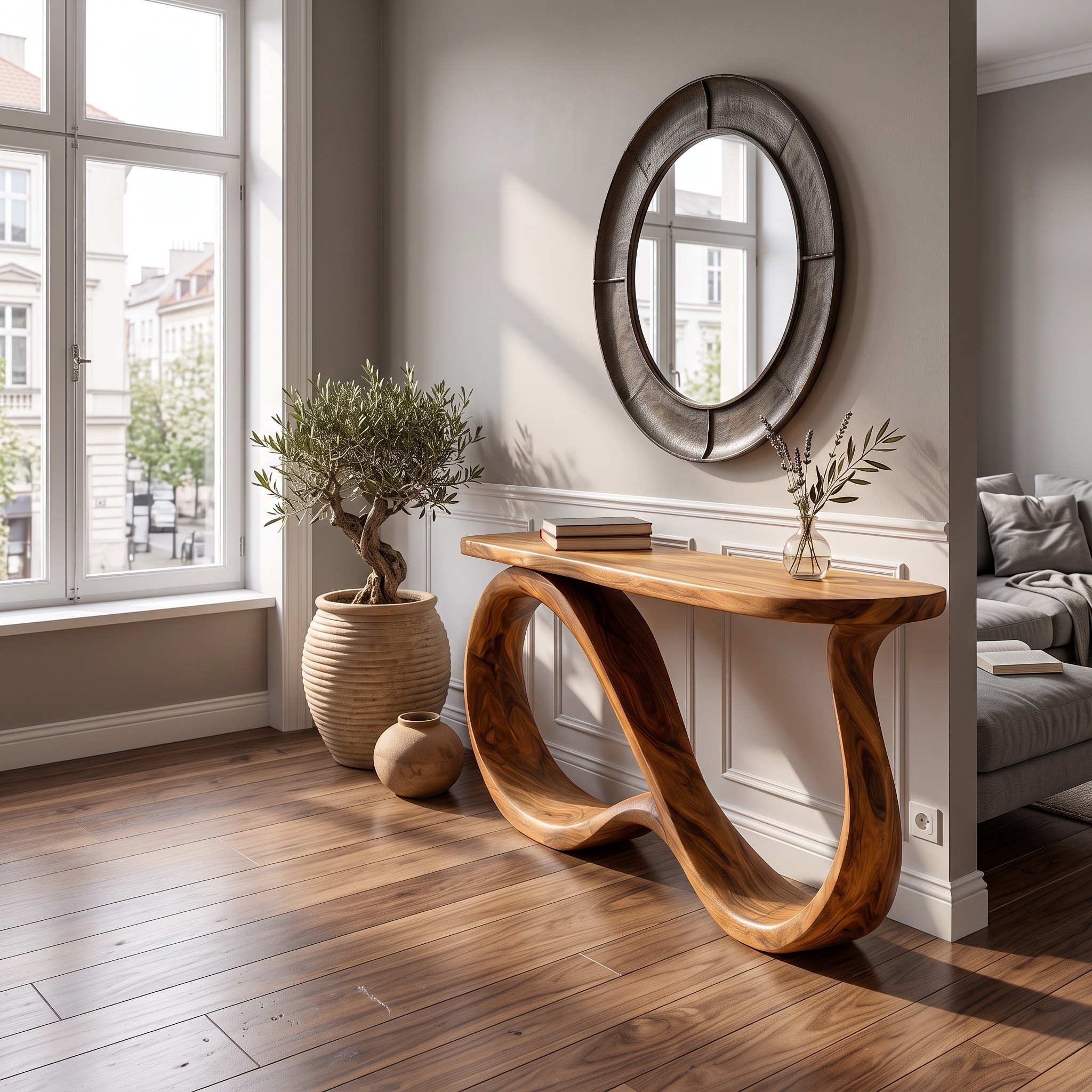 Modern Wooden Console Table with Undulating Legs for Home Decor