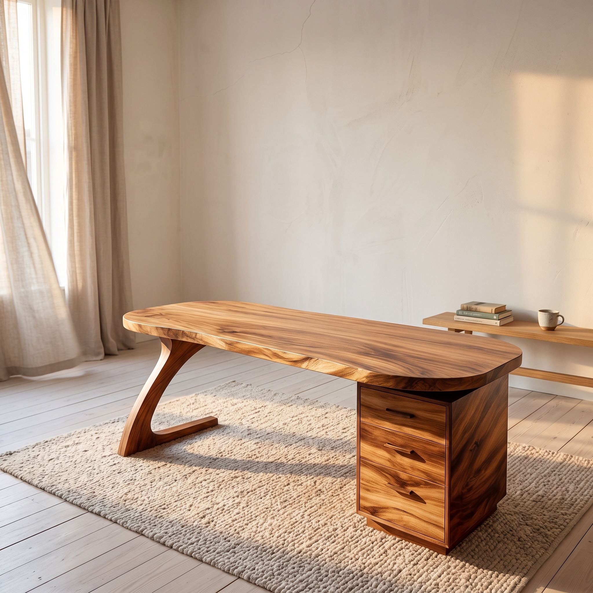 Modern Wooden Desk with Storage Drawers for Home Office