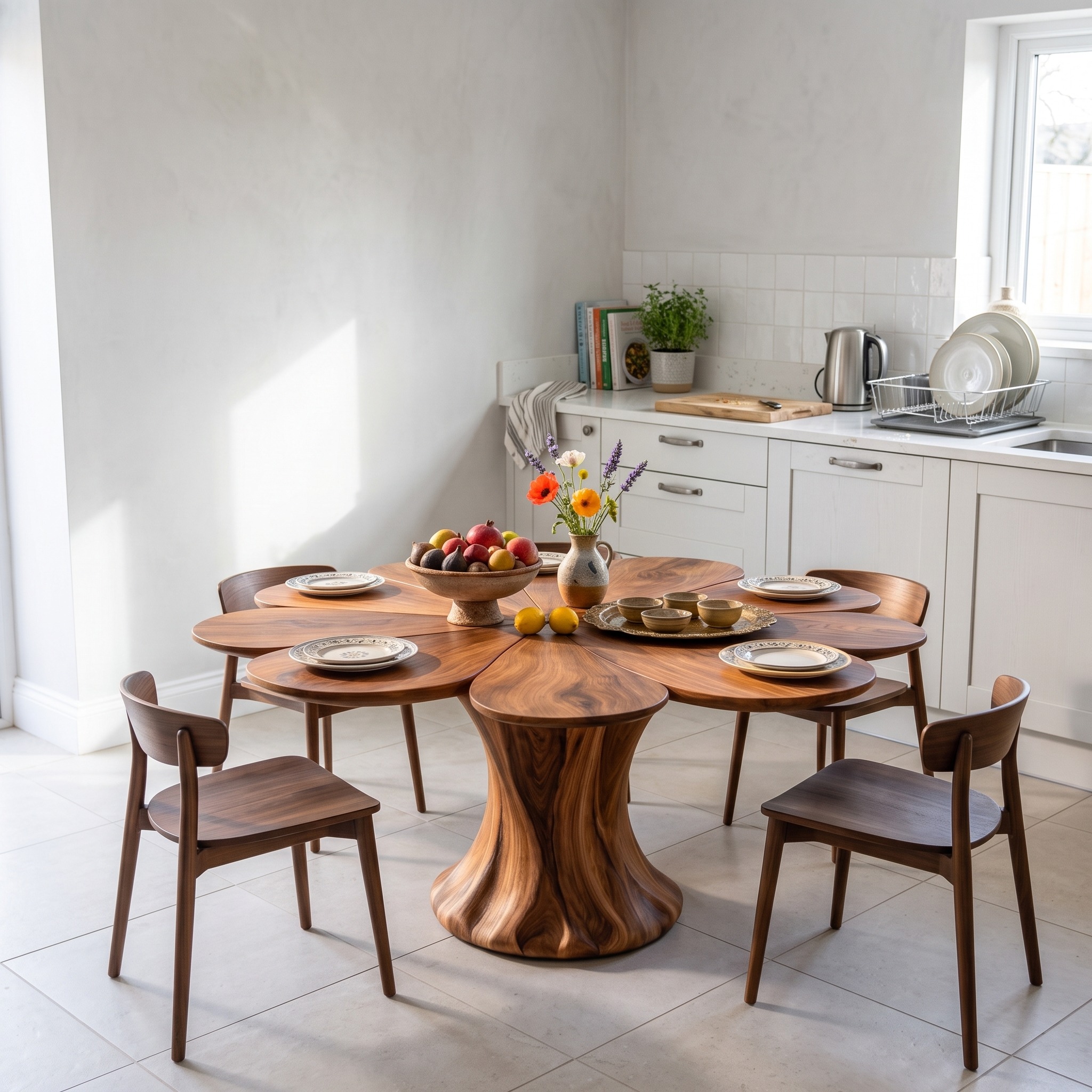 Modern Wooden Dining Table with Flower Shape for Kitchen