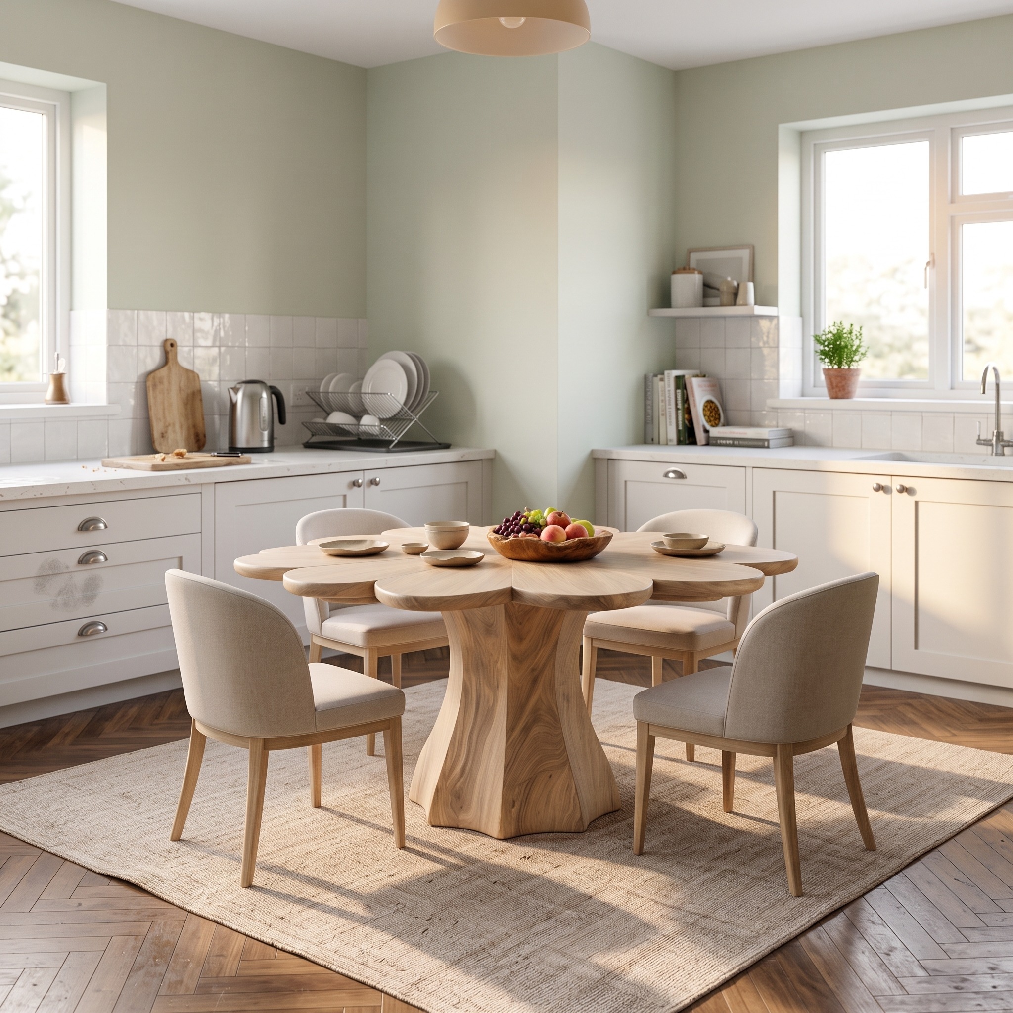 Modern Wooden Dining Table with Petal Top, Handcrafted Solid Wood Kitchen Dining Table for Dining Area, Model