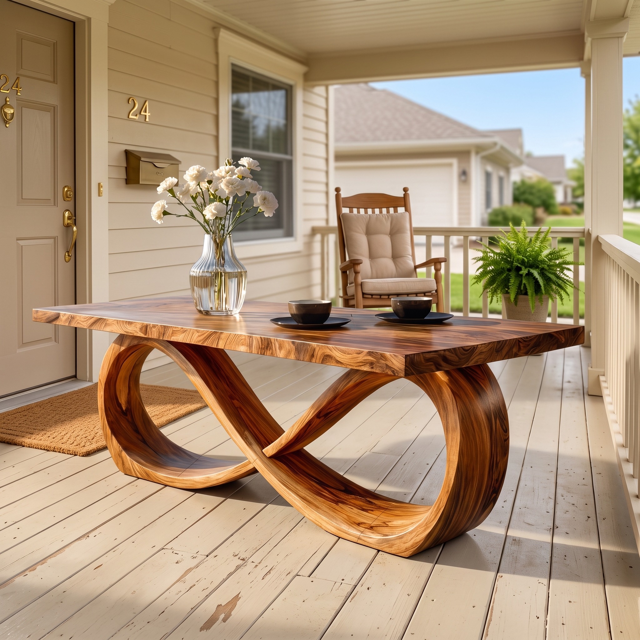 Modern Wooden Dining Table with Sculptural Base for Dining Room