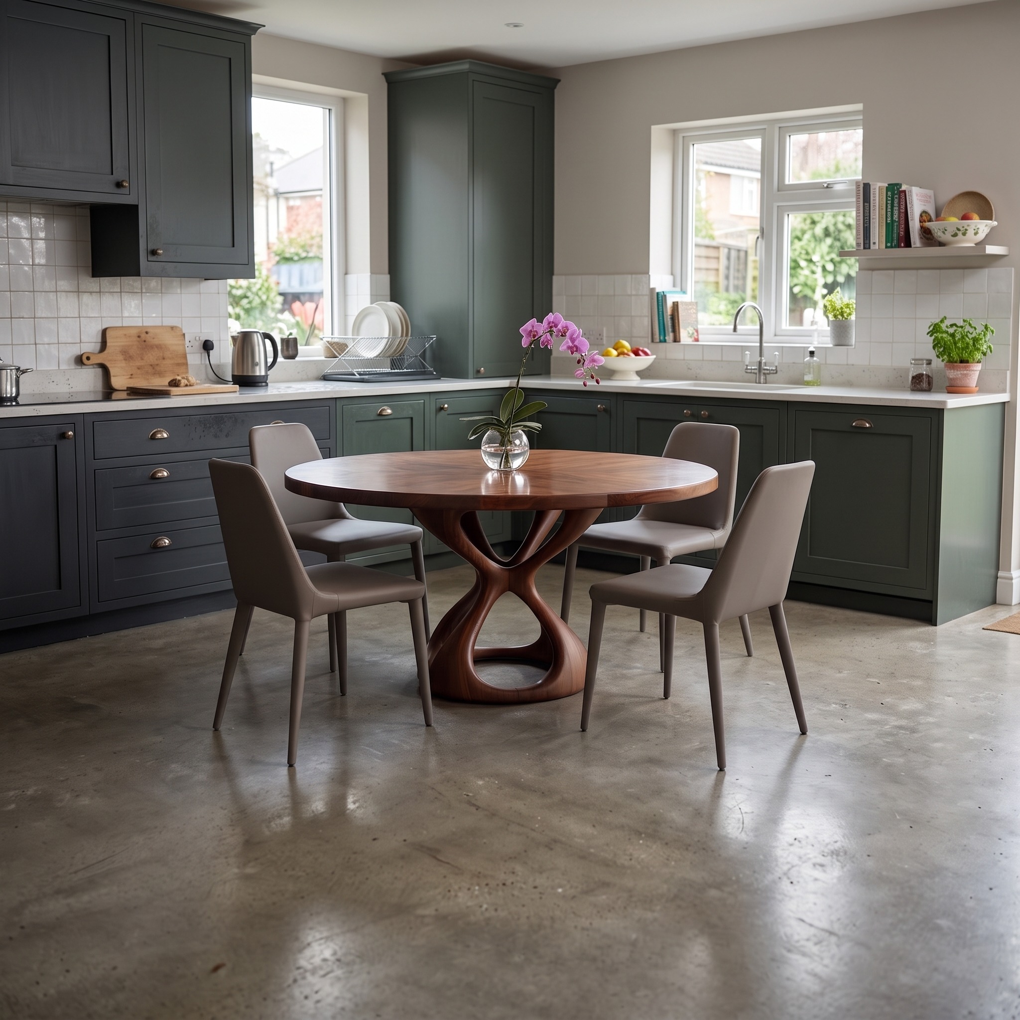 Modern Wooden Dining Table with Sculptural Base, Handcrafted Kitchen Dinner Table for Dining Room
