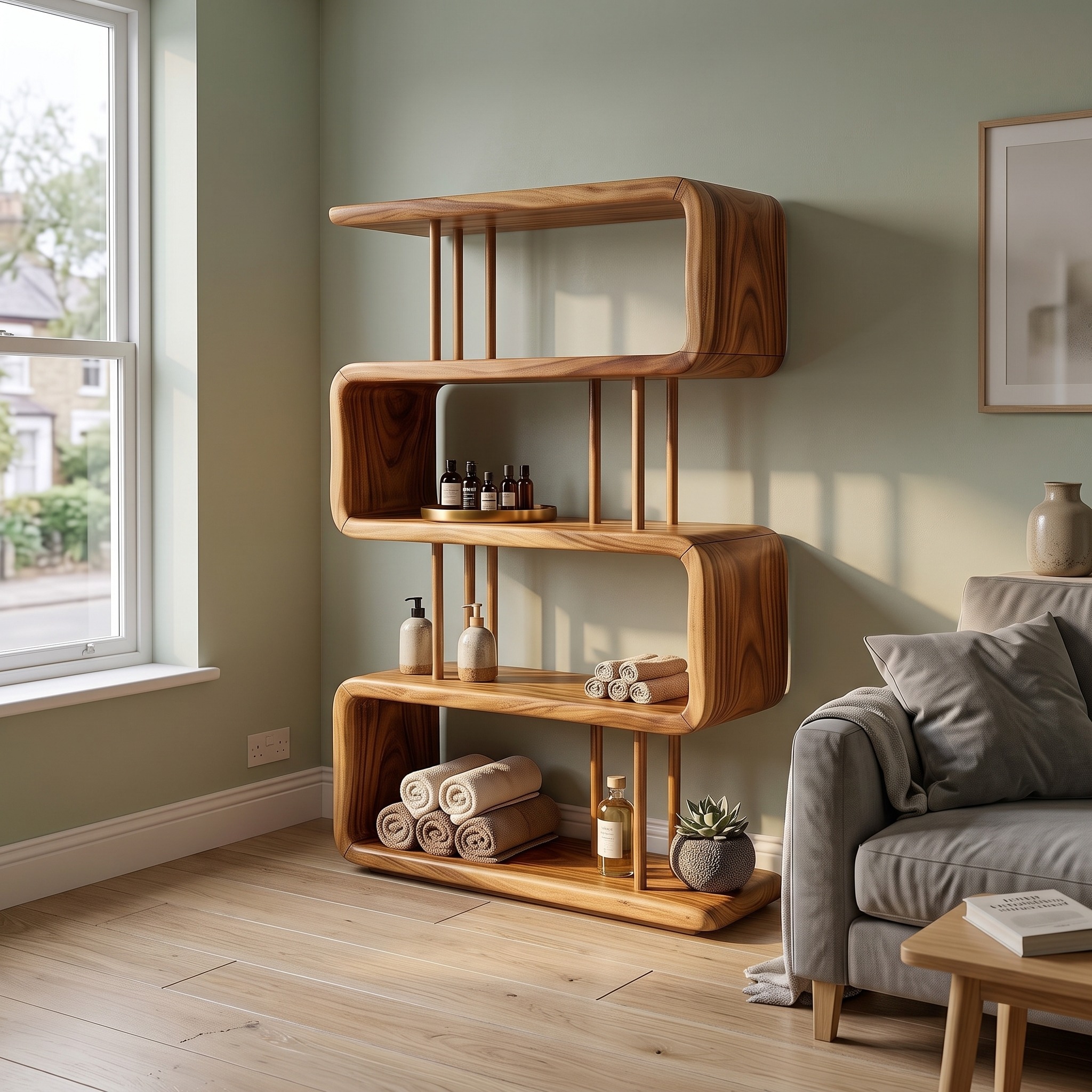 Modern Wooden Display Shelf for Spa Decor