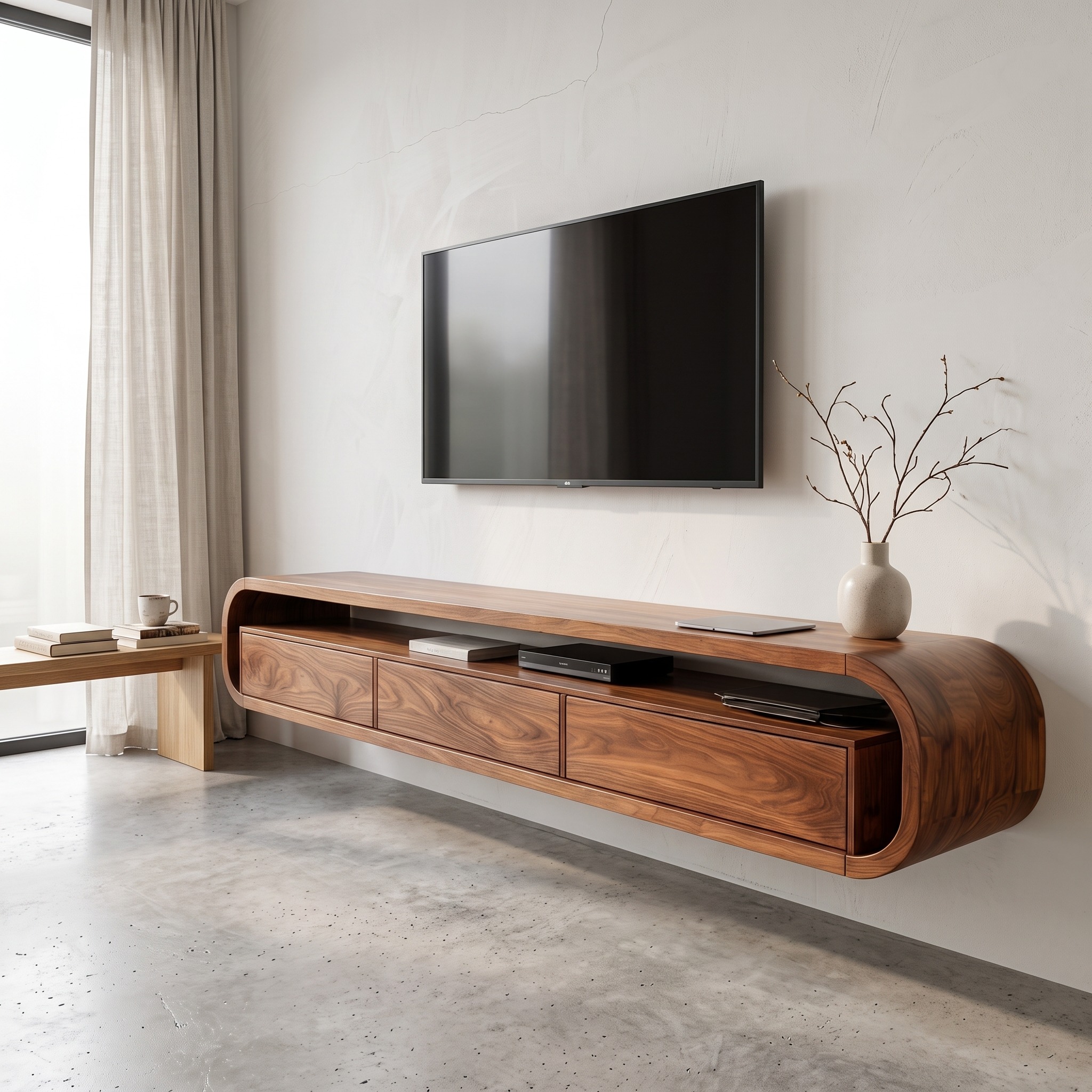 Modern Wooden Floating TV Stand for Living Room Storage