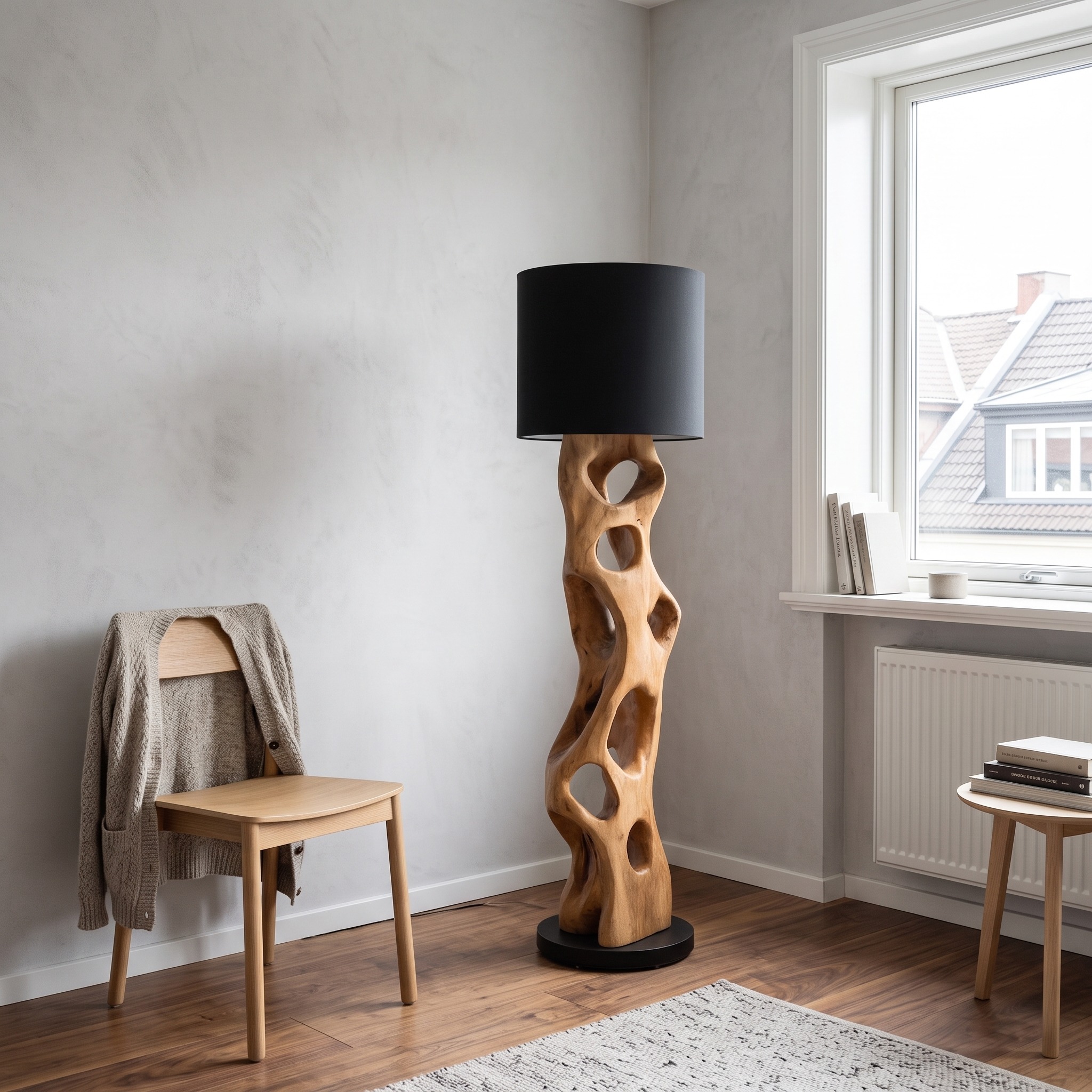 Modern Wooden Floor Lamp with Hollow Base for Living Room