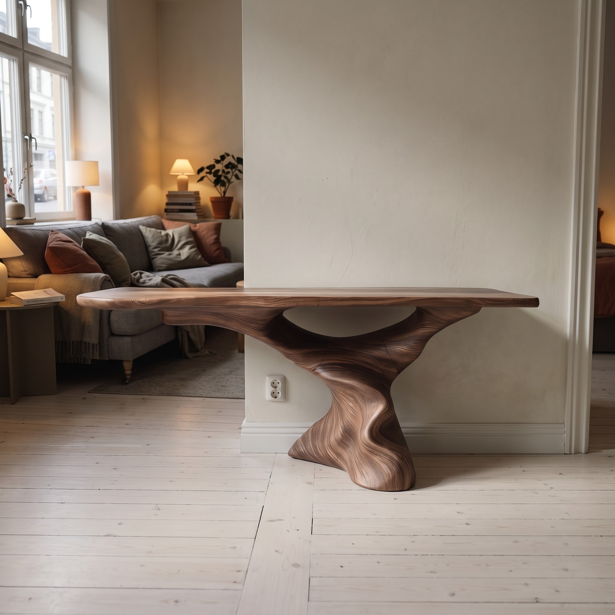 Modern Wooden Live Edge Console Table, Solid Wood Entryway Sofa Table, Halloween Theme Holiday Accent Furniture