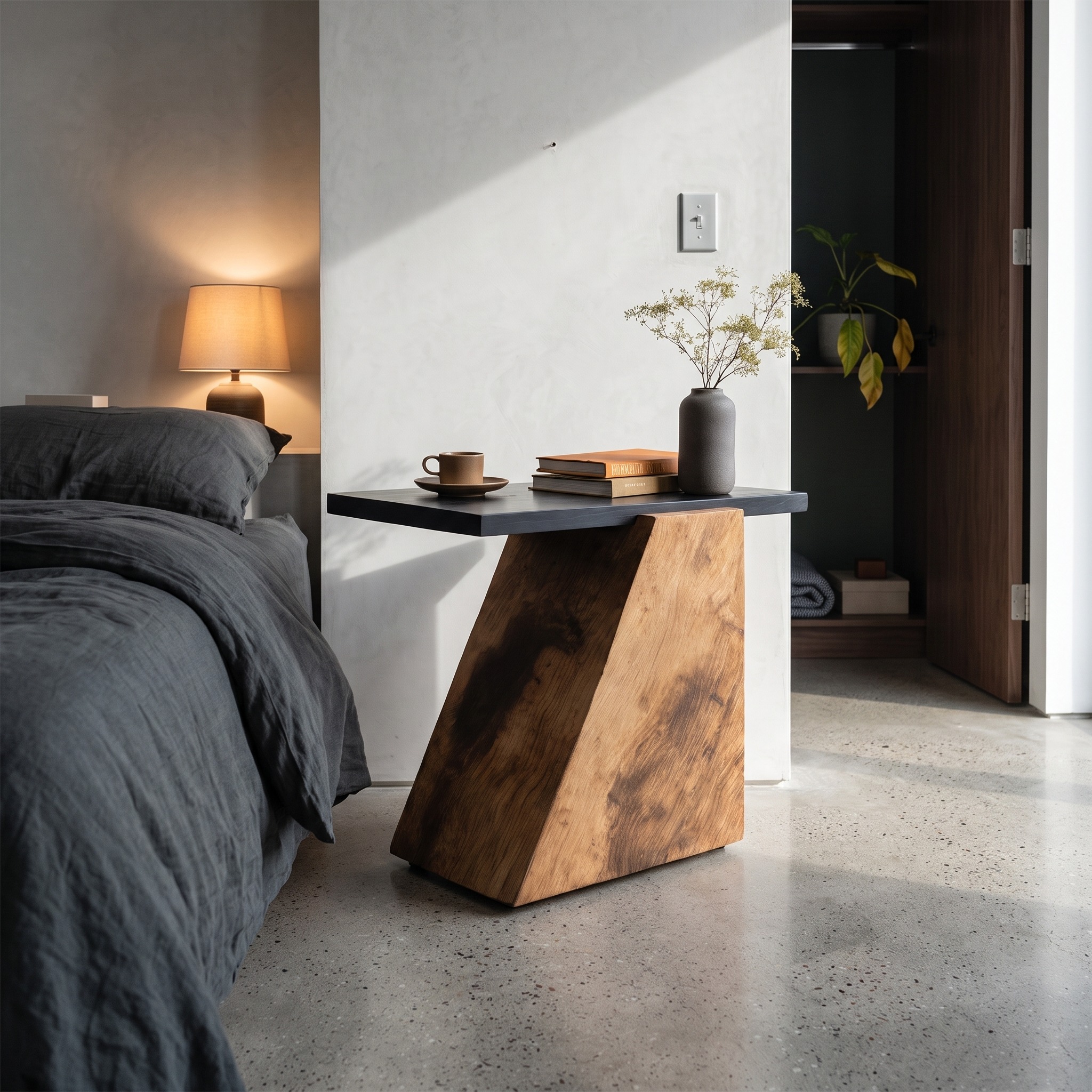 Modern Wooden Side Table, Premium Solid Wood End Table & Accent Pedestal for Luxury Living Room Decor